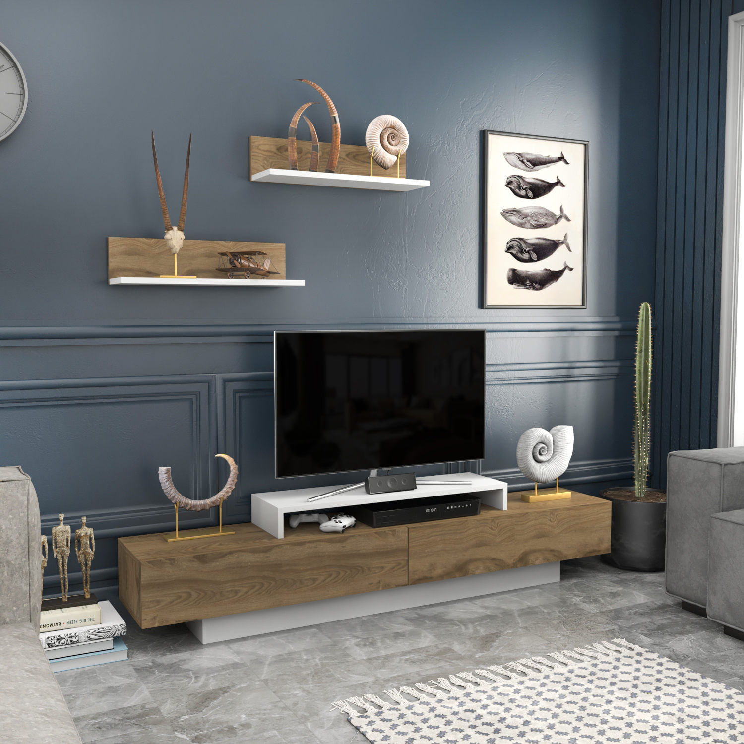 Comoda tv, Hanah Home, pal melaminat, alb si stejar oud, 180x31x40 cm — imaginea 4