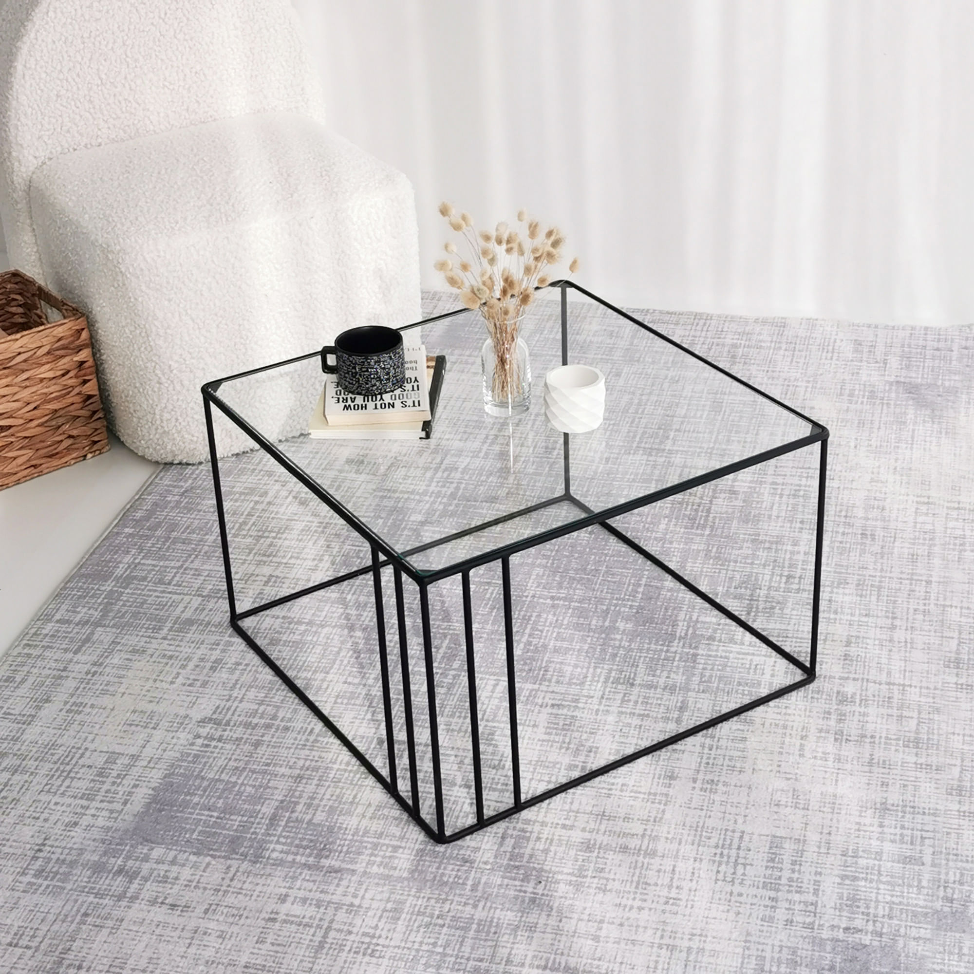 Masuta de cafea, Hanah Home, sticla securizata si metal, negru, 55x55x36 cm — imaginea 4