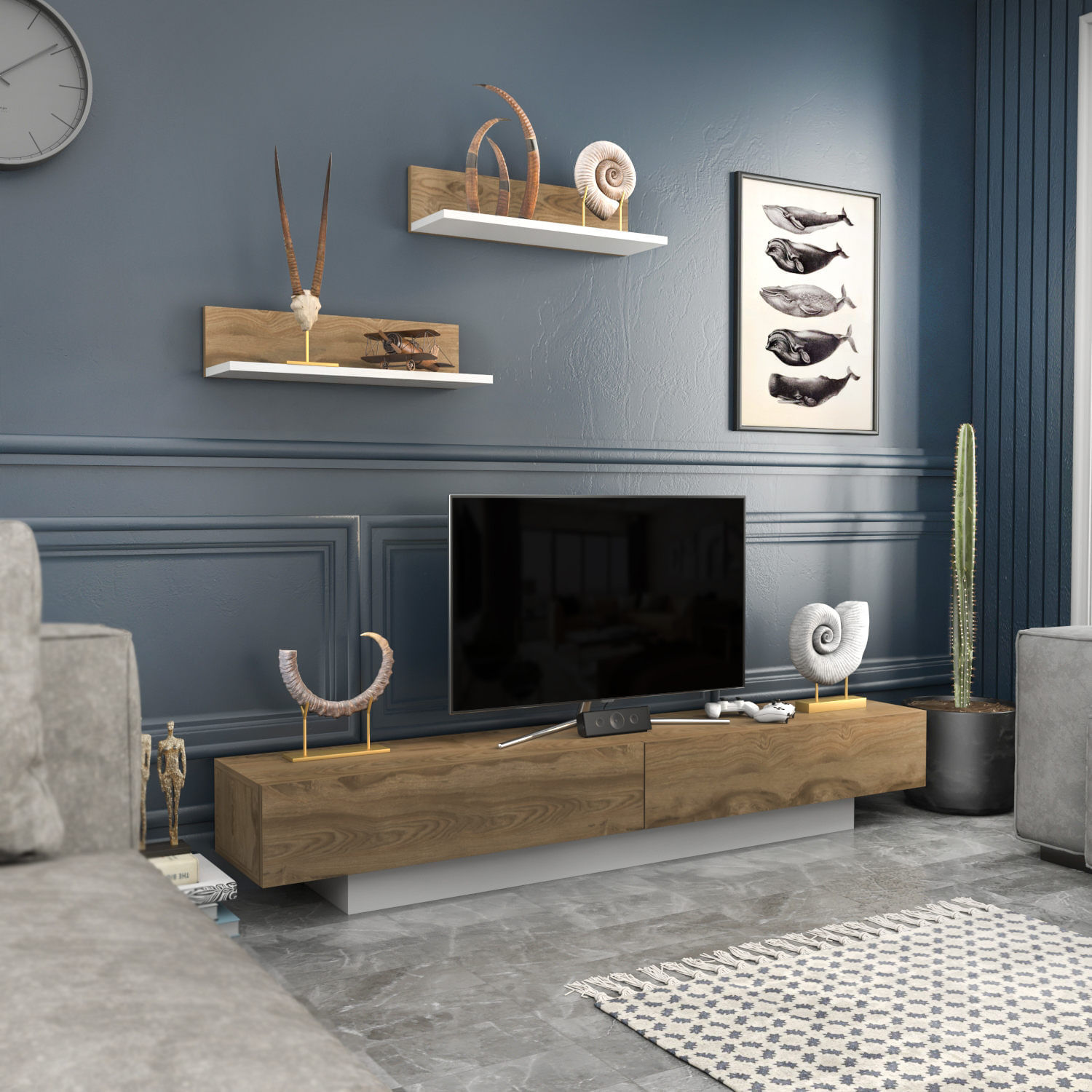 Comoda tv, Hanah Home, pal melaminat, alb si stejar oud, 180x31x40 cm — imaginea 5