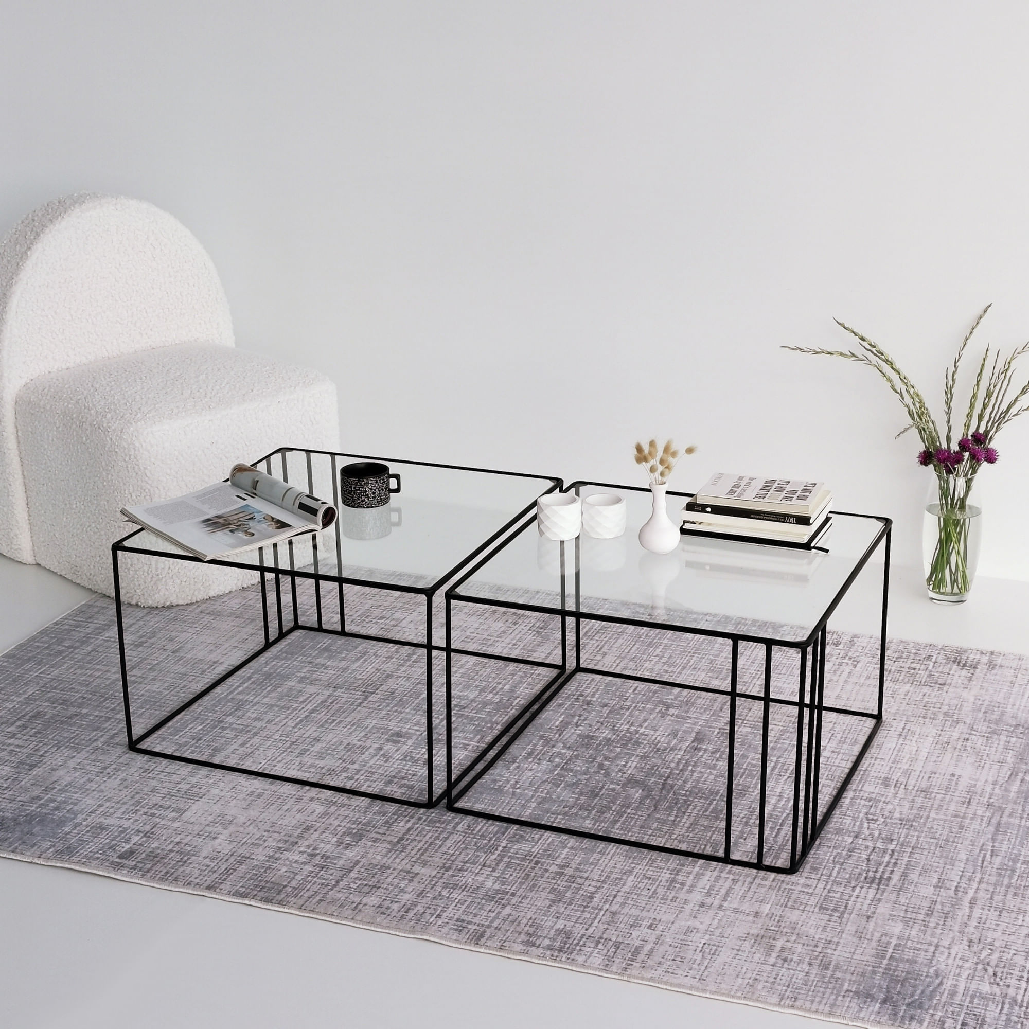 Masuta de cafea, Hanah Home, sticla securizata si metal, negru, 55x55x36 cm — imaginea 5
