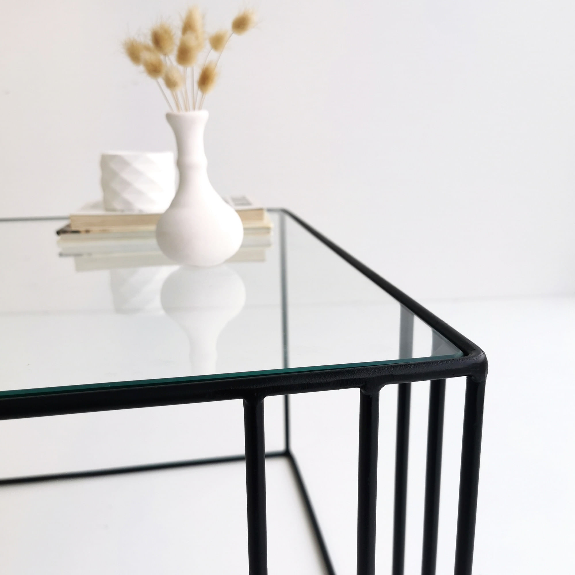 Masuta de cafea, Hanah Home, sticla securizata si metal, negru, 55x55x36 cm — imaginea 6