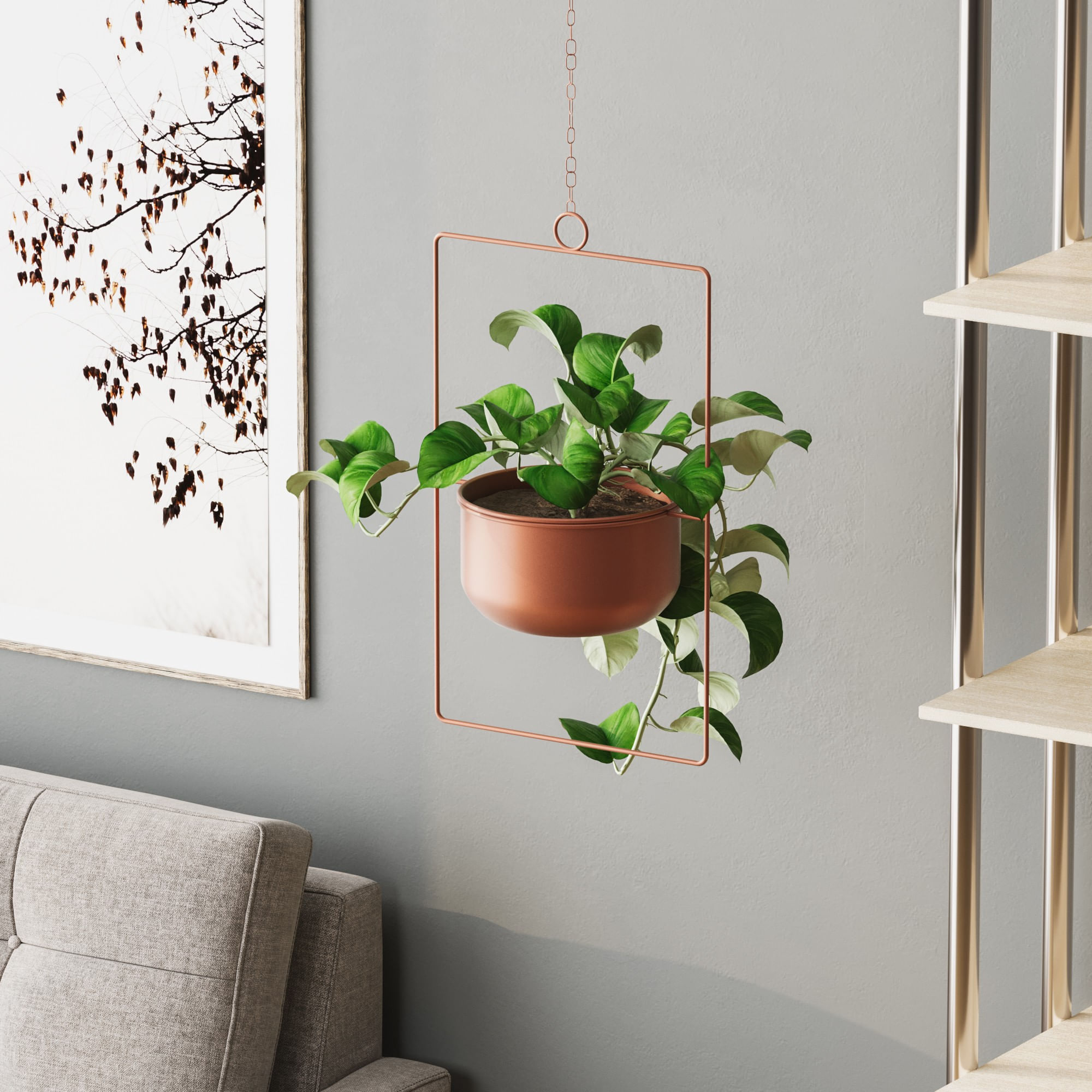 Ghiveci decorativ suspendat, Aberto Design, metal, cupru, 25x17x40 cm — imaginea 2