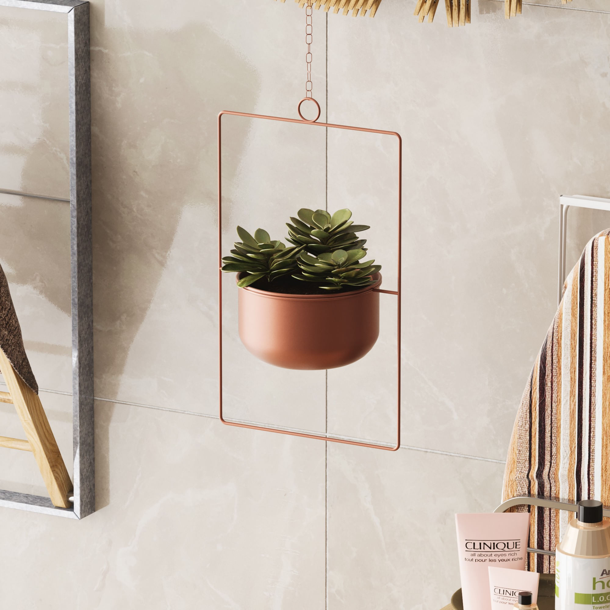 Ghiveci decorativ suspendat, Aberto Design, metal, cupru, 25x17x40 cm — imaginea 3