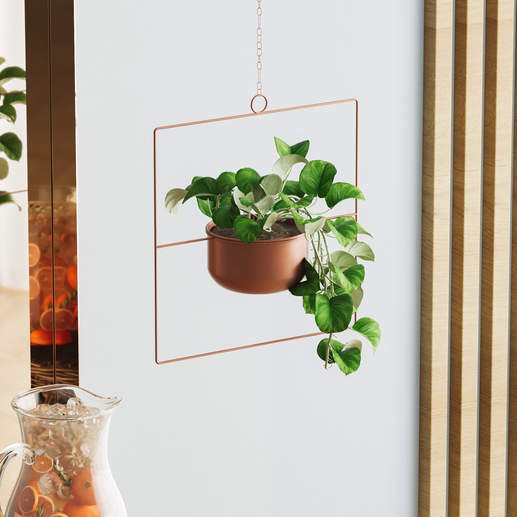 Ghiveci decorativ suspendat, Aberto Design, metal, cupru, 40x40x17 cm — imaginea 3