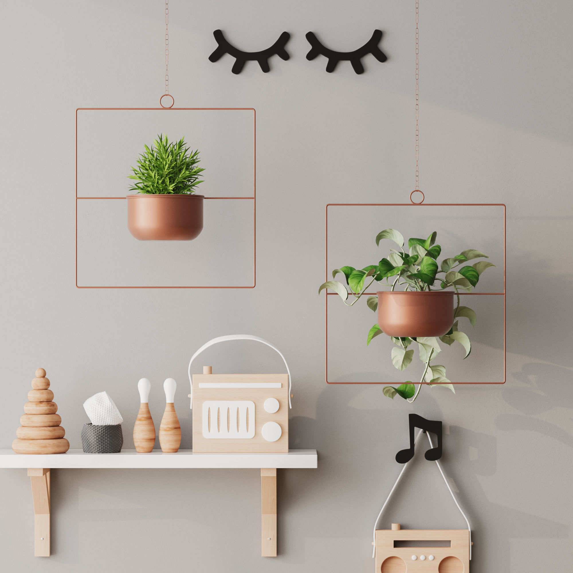 Ghiveci decorativ suspendat, Aberto Design, metal, cupru, 40x40x17 cm — imaginea 4