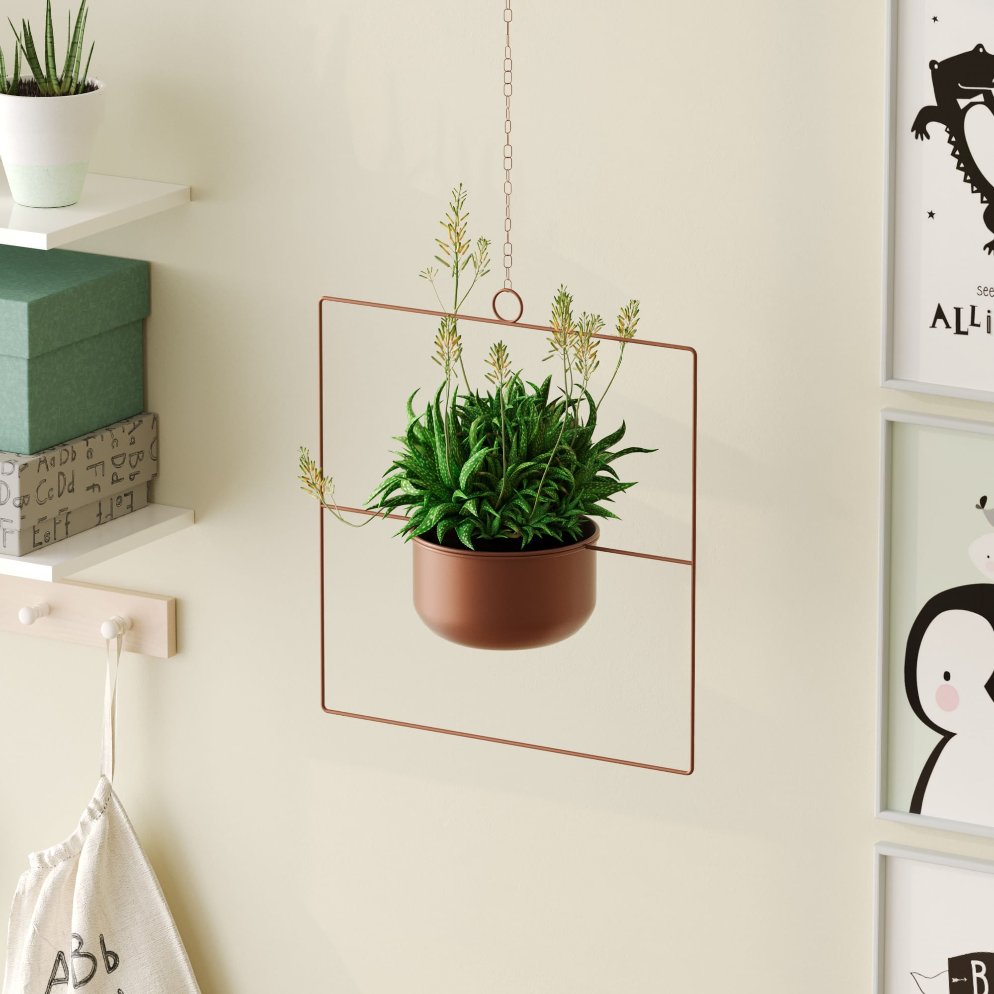 Ghiveci decorativ suspendat, Aberto Design, metal, cupru, 40x40x17 cm — imaginea 5