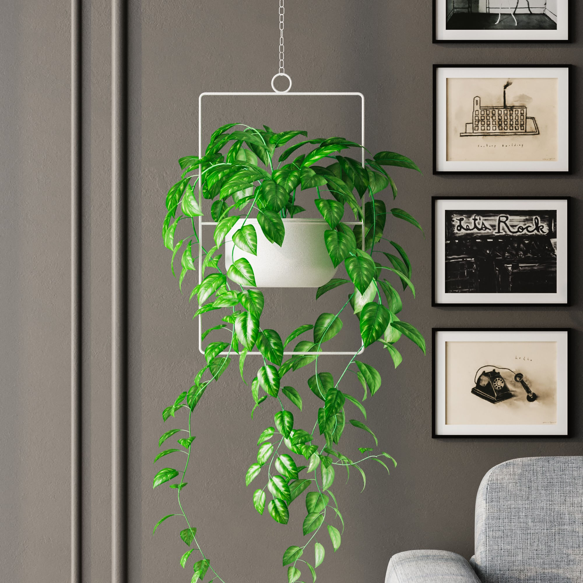 Ghiveci decorativ suspendat, Aberto Design, metal, alb, 25x17x40 cm — imaginea 3