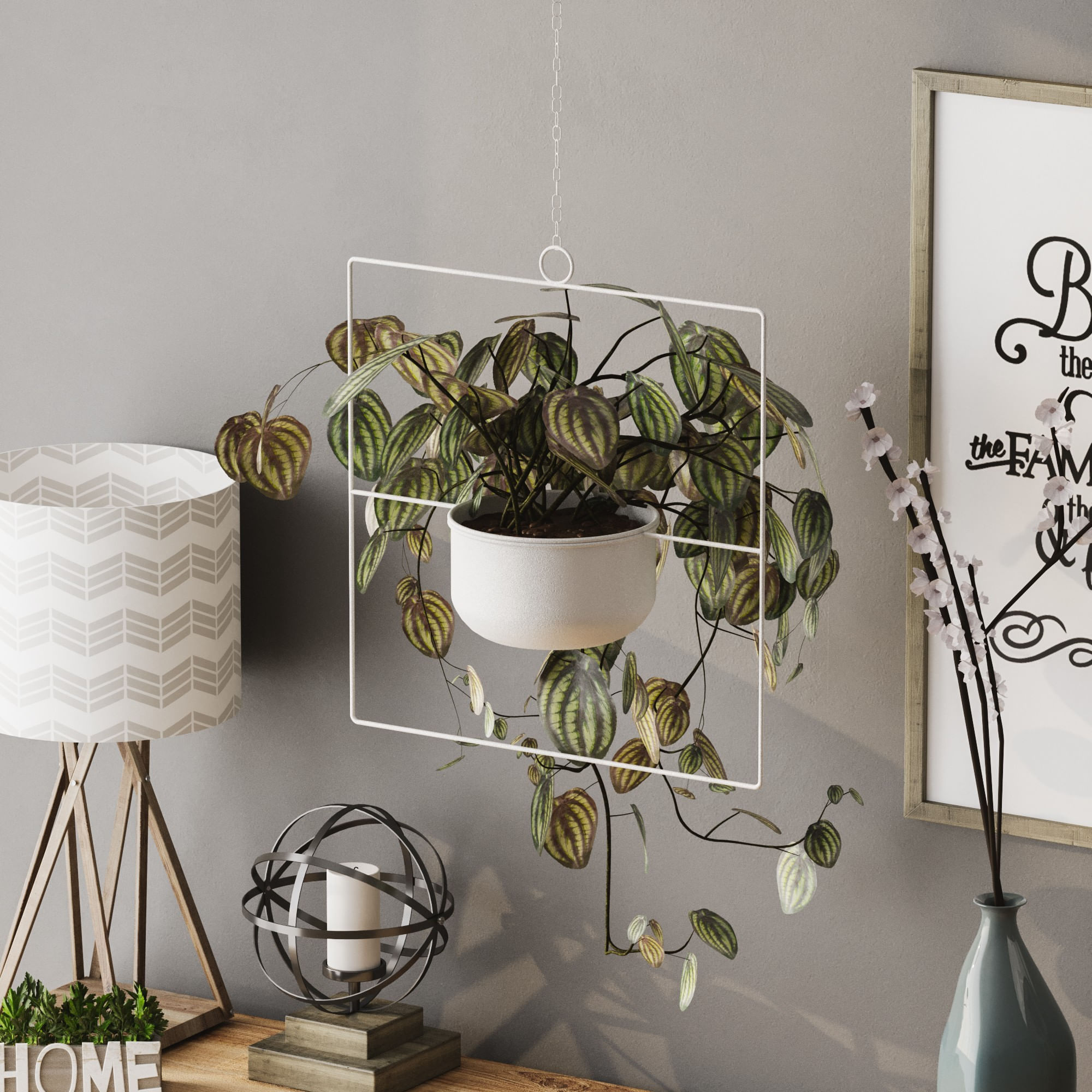 Ghiveci suspendat decorativ, Aberto Design, metal, alb, 40x40x17 cm — imaginea 2