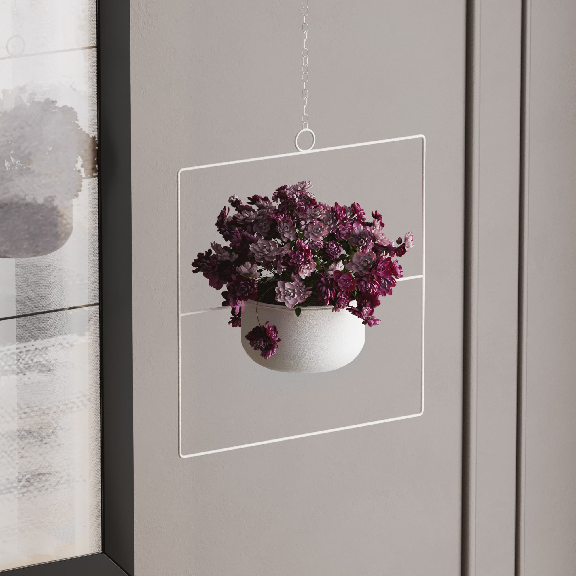 Ghiveci suspendat decorativ, Aberto Design, metal, alb, 40x40x17 cm — imaginea 3