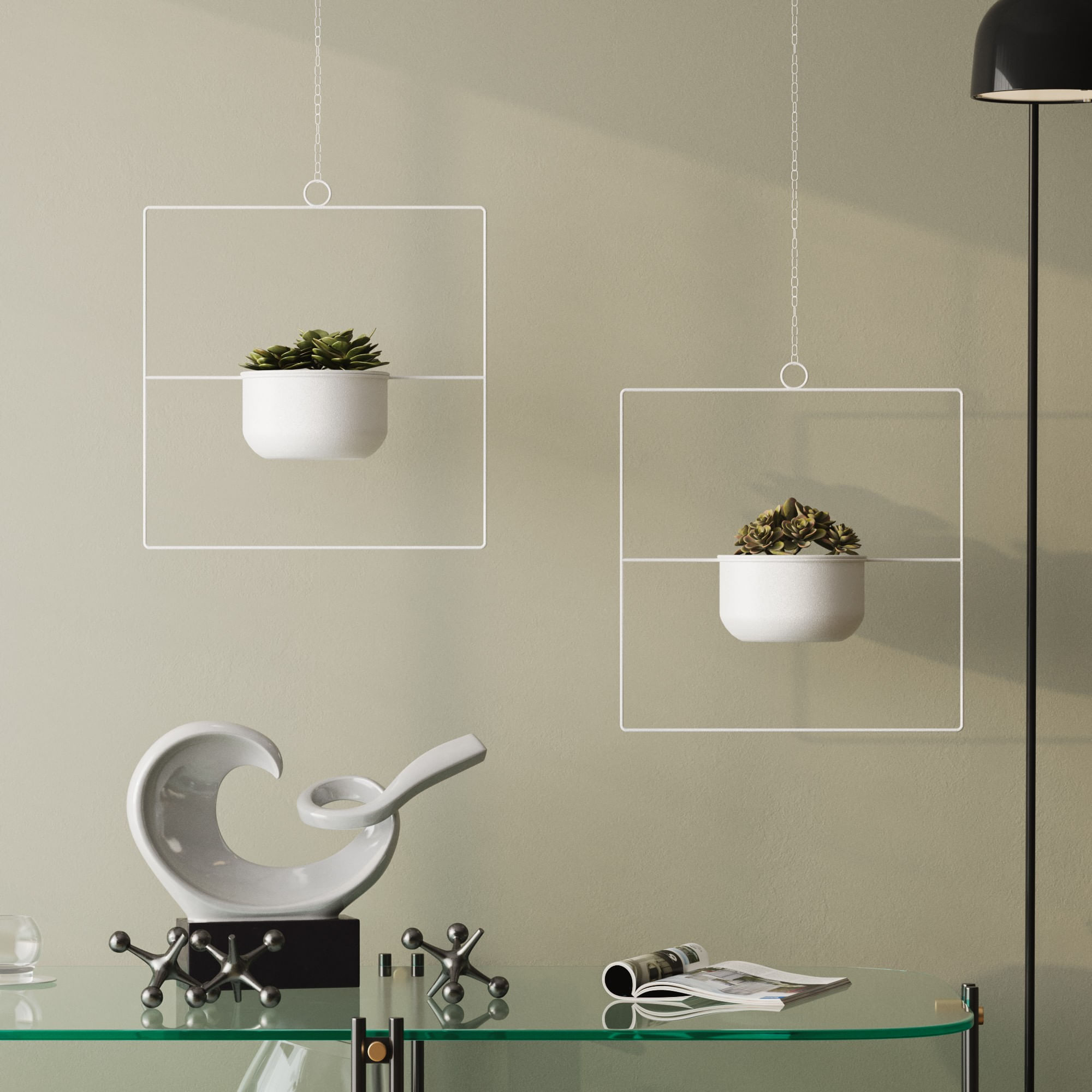 Ghiveci suspendat decorativ, Aberto Design, metal, alb, 40x40x17 cm — imaginea 4