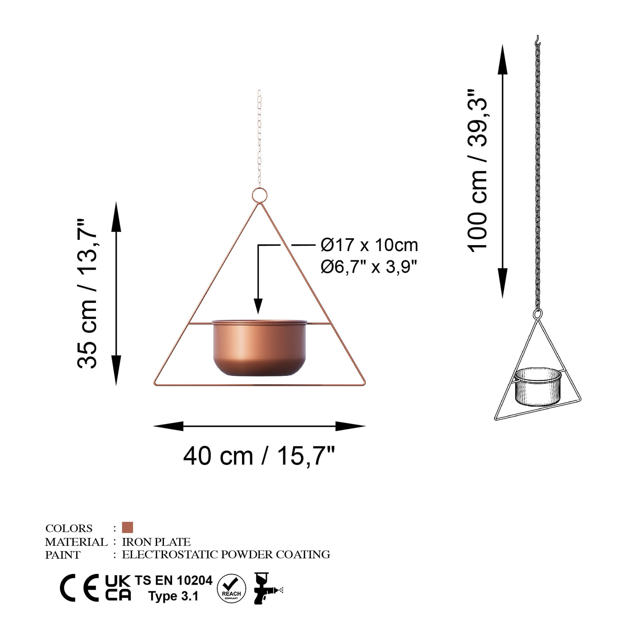 Ghiveci decorativ, Aberto Design, metal, cupru, 35x17x40 cm — imaginea 6