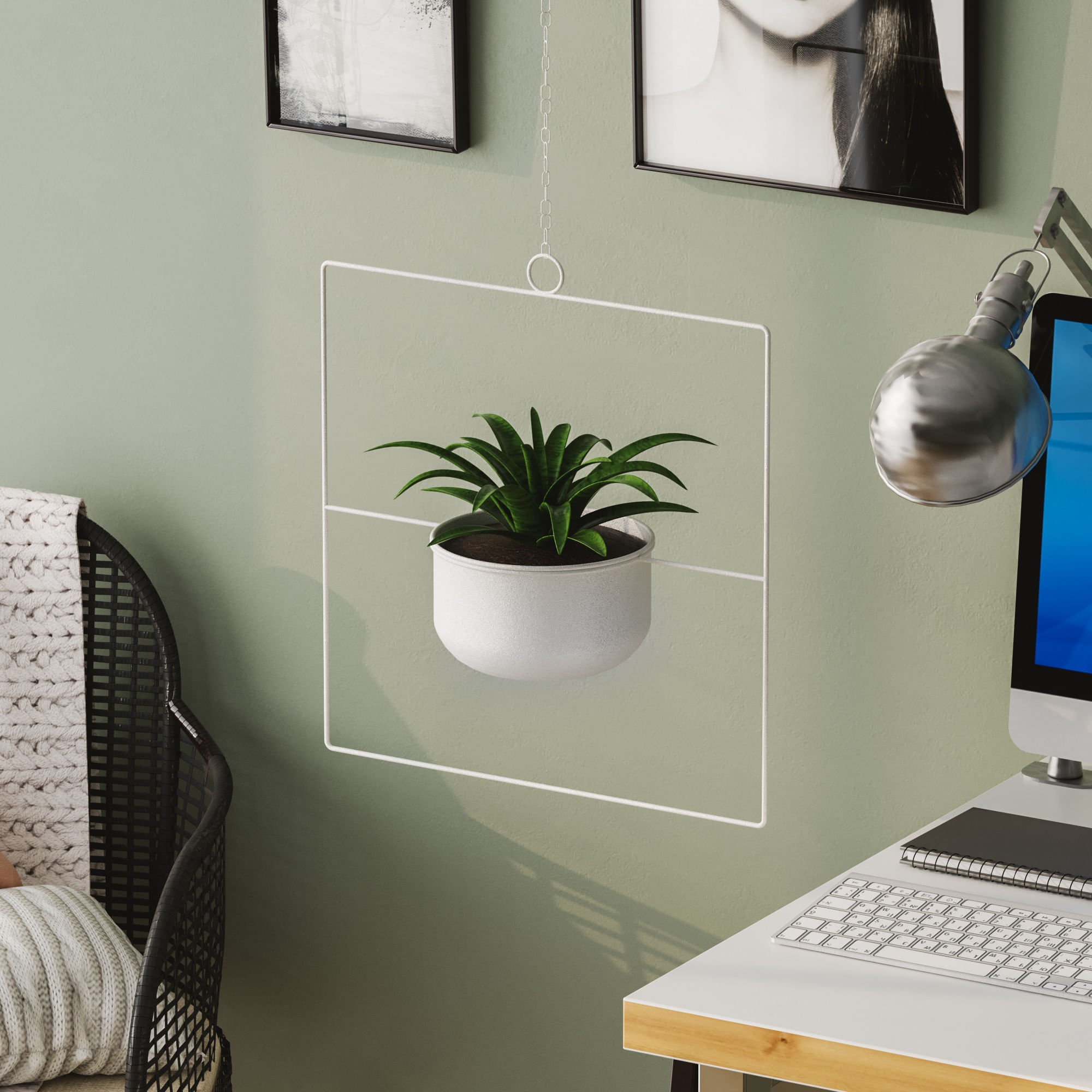 Ghiveci suspendat decorativ, Aberto Design, metal, alb, 40x40x17 cm — imaginea 5