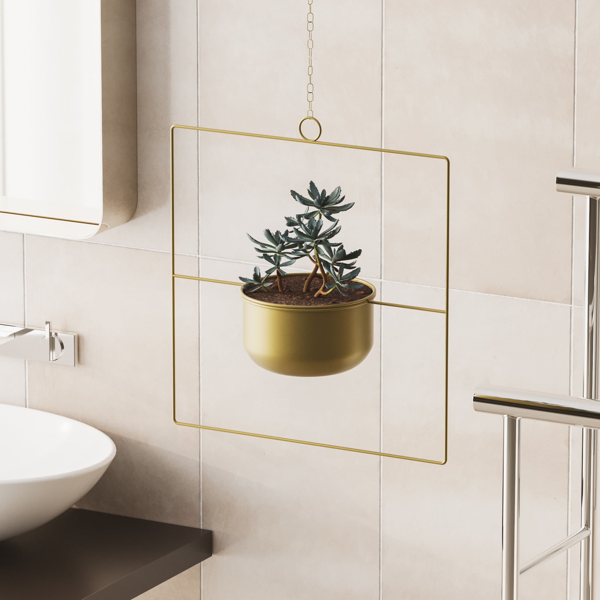 Ghiveci decorativ suspendat, Aberto Design, metal, auriu, 40x40x17 cm, 247HFM1210 — imaginea 2