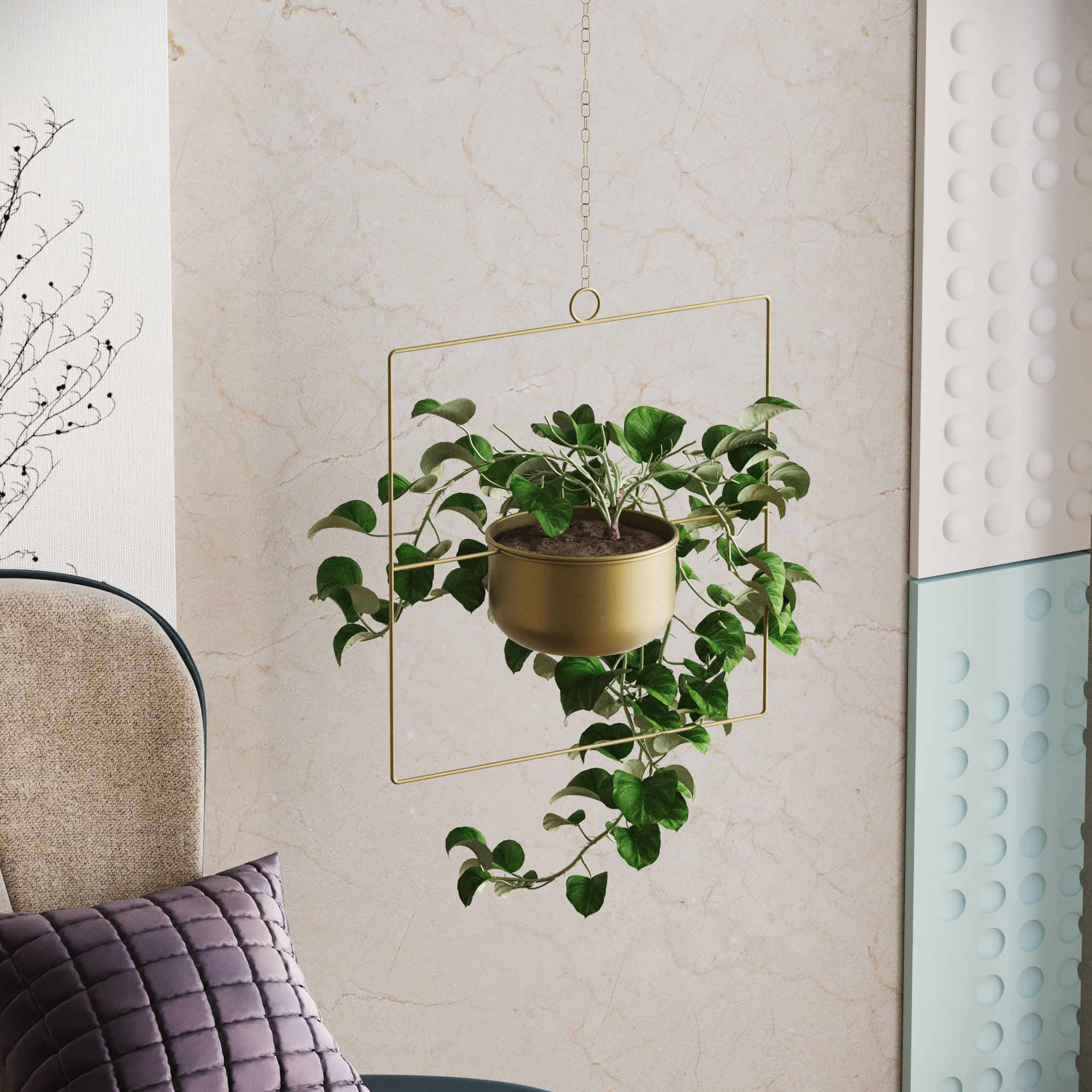 Ghiveci decorativ suspendat, Aberto Design, metal, auriu, 40x40x17 cm, 247HFM1210 — imaginea 3