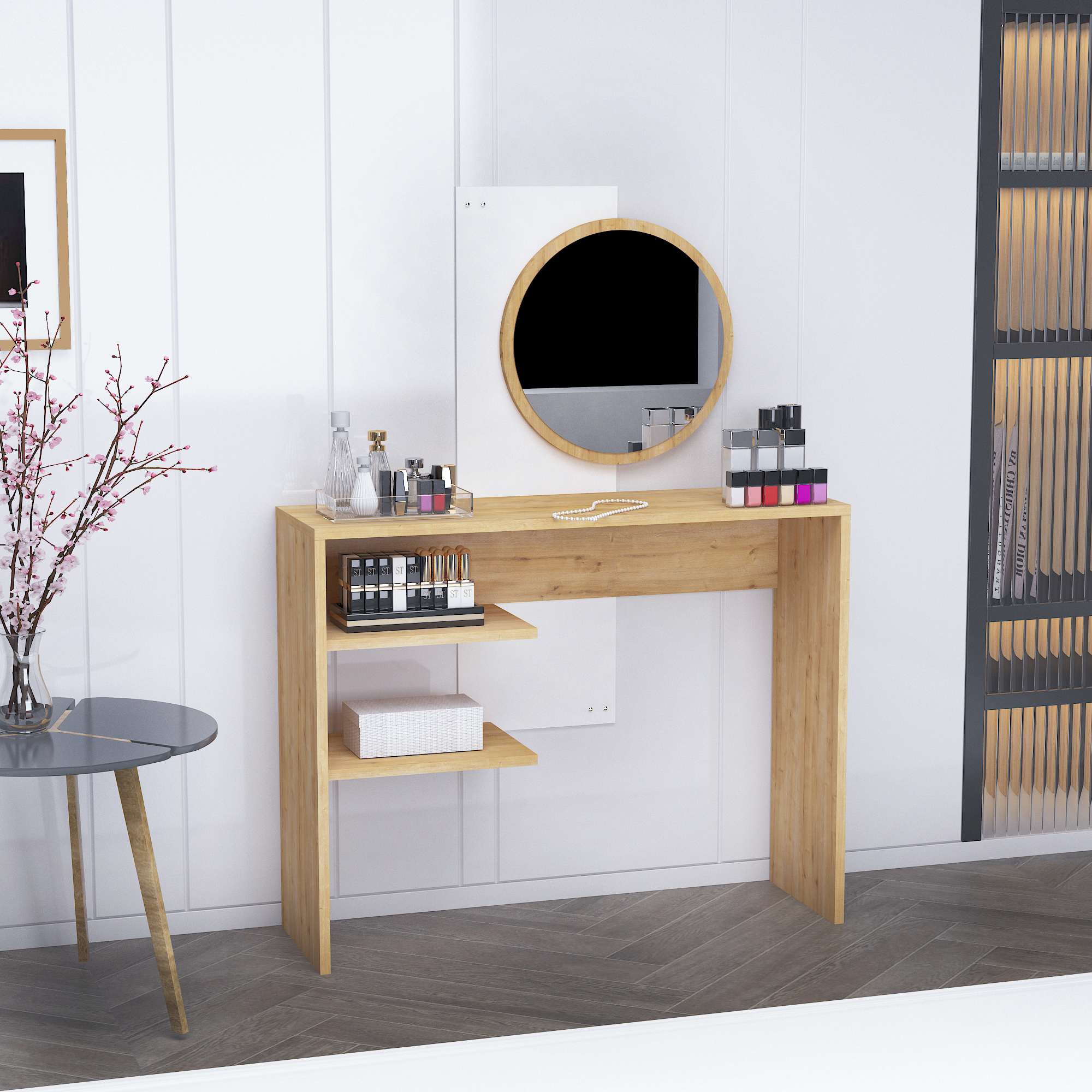 Masa de machiaj, Hanah Home, pal melaminat, sapphire si alb, 96x29.6x130 cm — imaginea 2