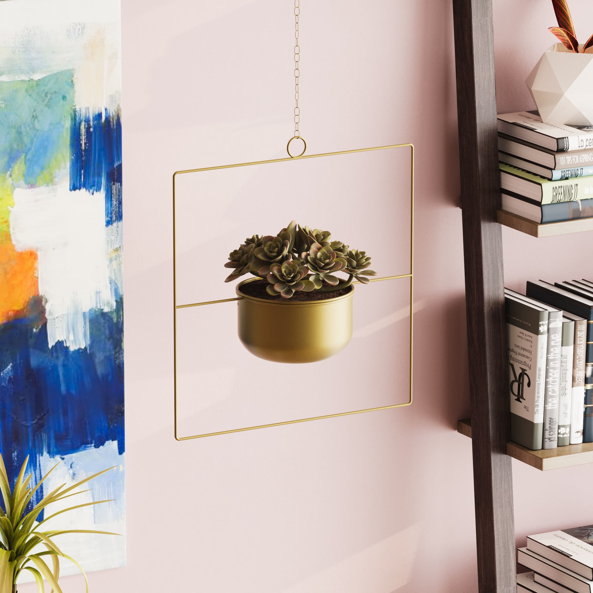 Ghiveci decorativ suspendat, Aberto Design, metal, auriu, 40x40x17 cm, 247HFM1210 — imaginea 4