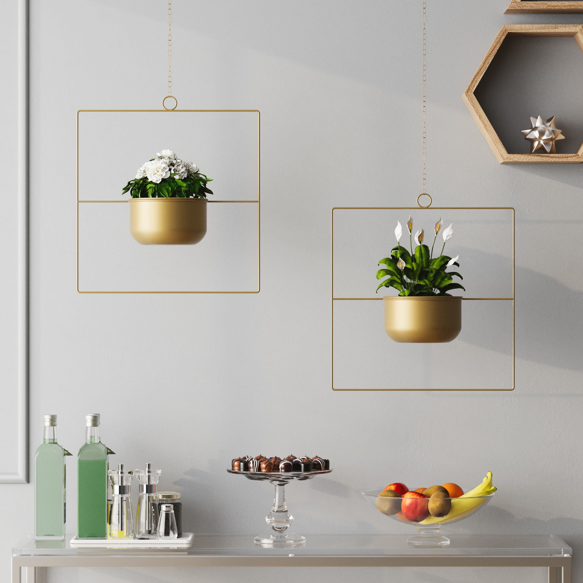 Ghiveci decorativ suspendat, Aberto Design, metal, auriu, 40x40x17 cm, 247HFM1210 — imaginea 5
