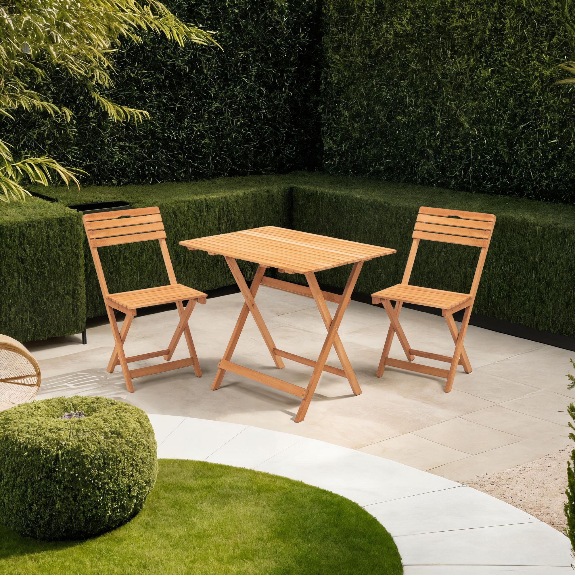 Set mobilier de gradina, Hanah Home, lemn de fag, maro, masa 80x60x72 cm, 2 scaune 40x30x81 cm — imaginea 2