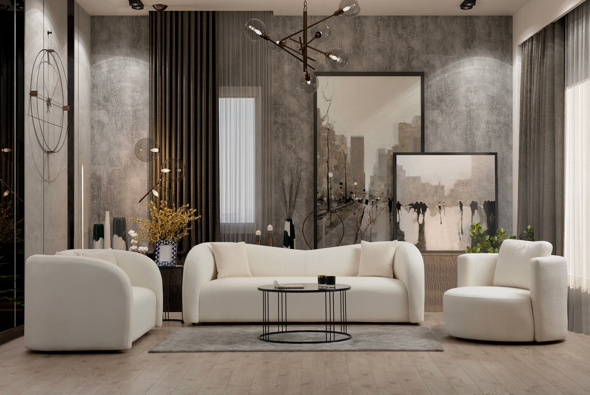 Canapea 3 locuri, Hanah Home, lemn fag si pal, crem, 225x76x75 cm — imaginea 2