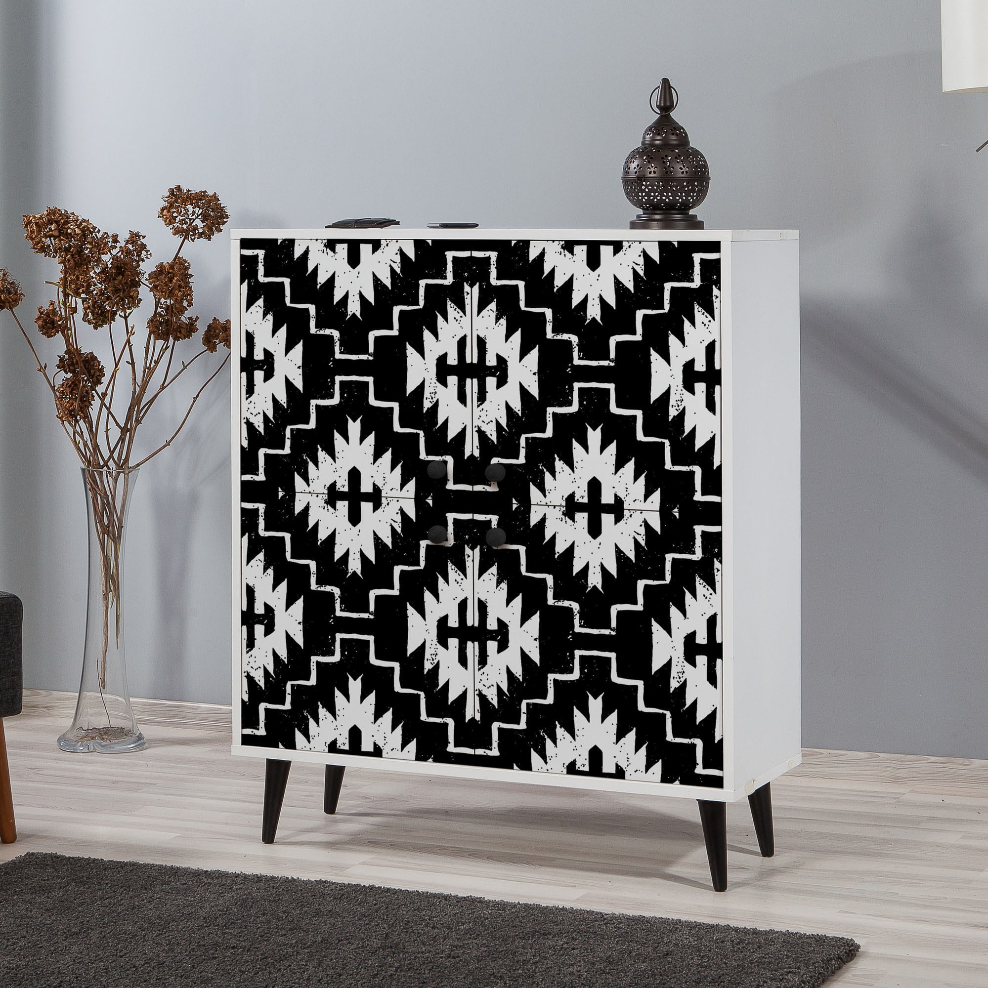 Dulap multifunctional, Hanah Home, pal melaminat, alb negru, 95x36x111 cm, 869VEL3989 — imaginea 2