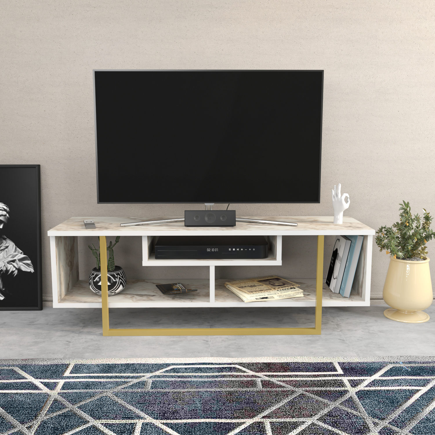 Comoda tv, Hanah Home, pal melaminat, alb auriu, 120x35.2x40.2 cm — imaginea 3