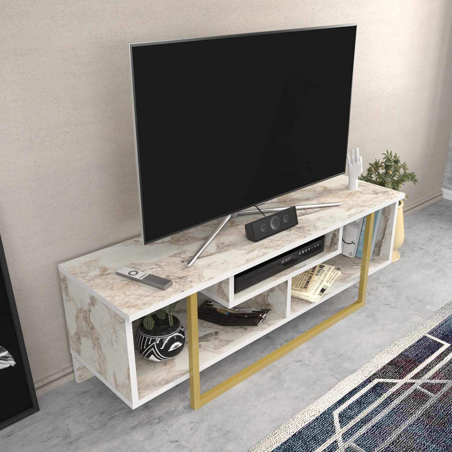 Comoda tv, Hanah Home, pal melaminat, alb auriu, 120x35.2x40.2 cm — imaginea 5