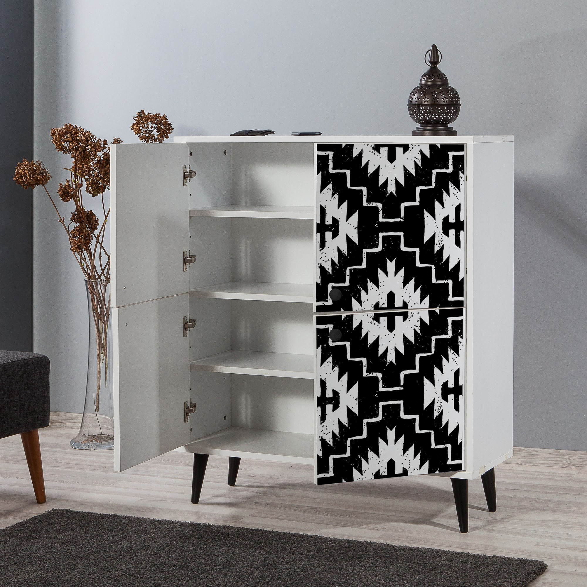Dulap multifunctional, Hanah Home, pal melaminat, alb negru, 95x36x111 cm, 869VEL3989 — imaginea 6