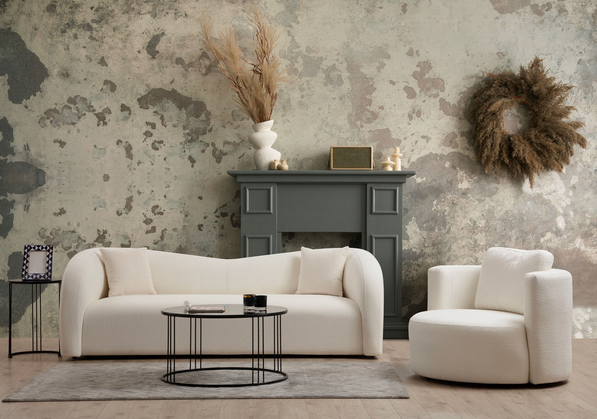 Canapea 3 locuri, Hanah Home, lemn fag si pal, crem, 225x76x75 cm — imaginea 7