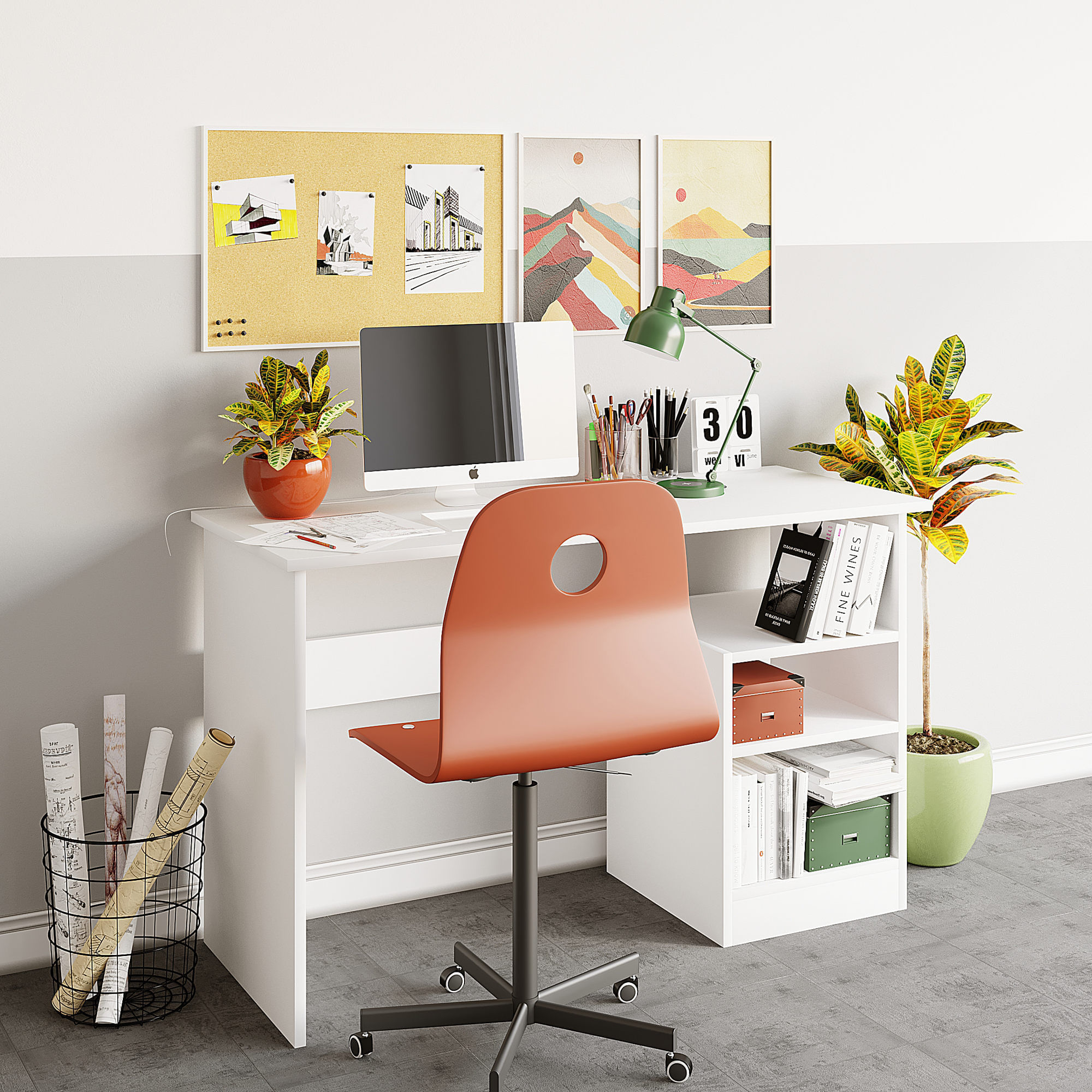 Birou de studiu, Hanah Home, pal melaminat, alb, 120x50x74 cm — imaginea 2
