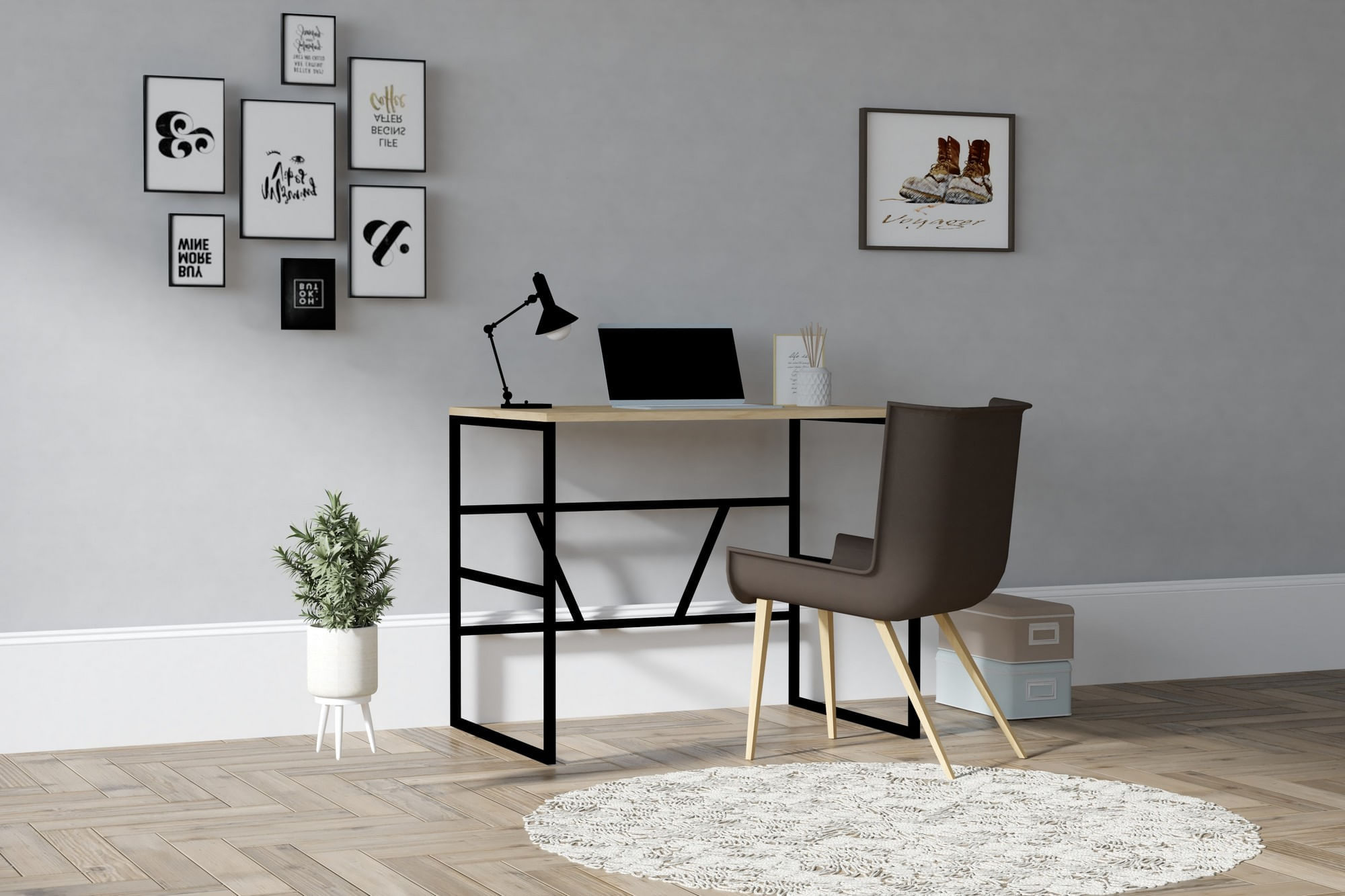 Birou, Hanah Home, pal melaminat, stejar safir, 90x74x60 cm — imaginea 2