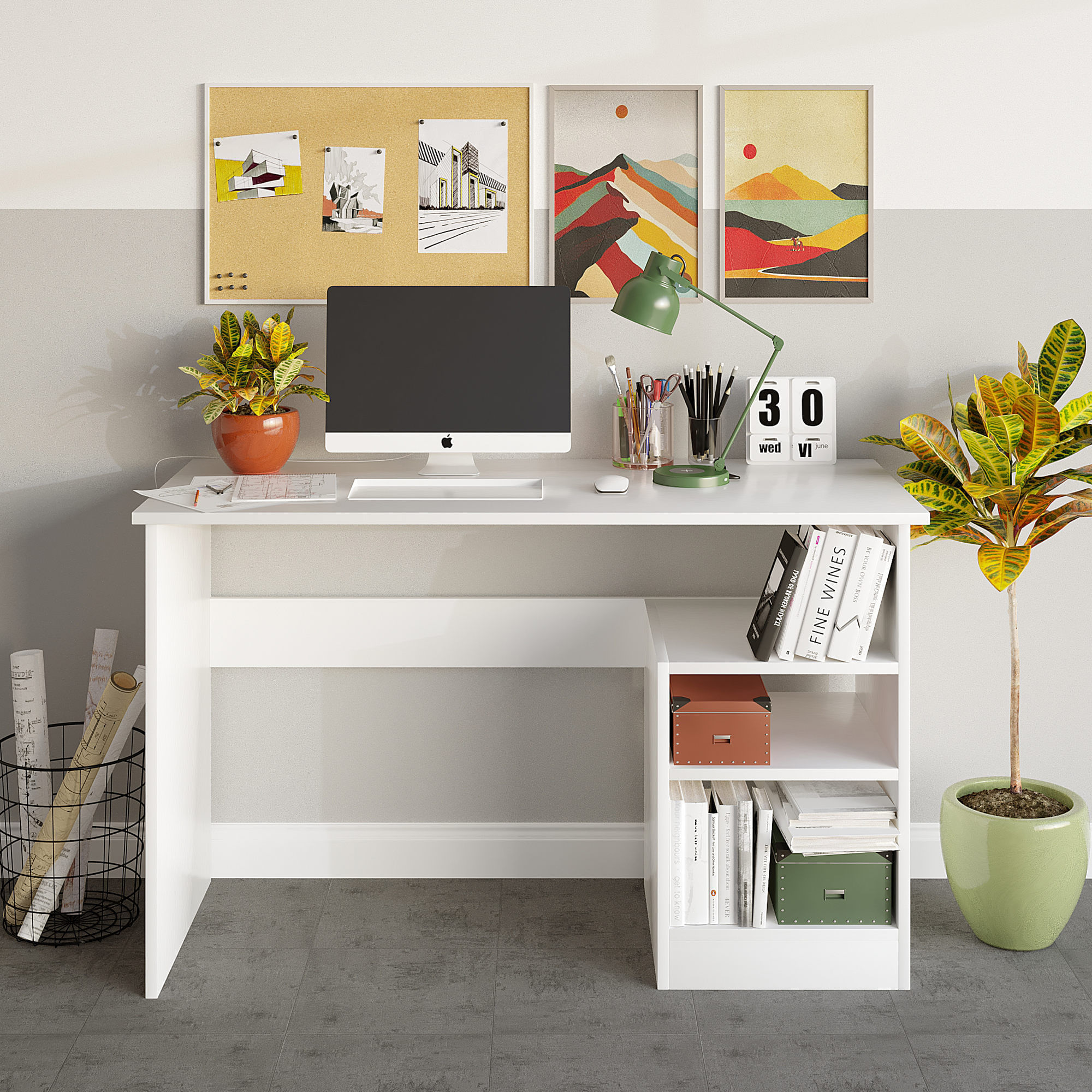 Birou de studiu, Hanah Home, pal melaminat, alb, 120x50x74 cm — imaginea 3