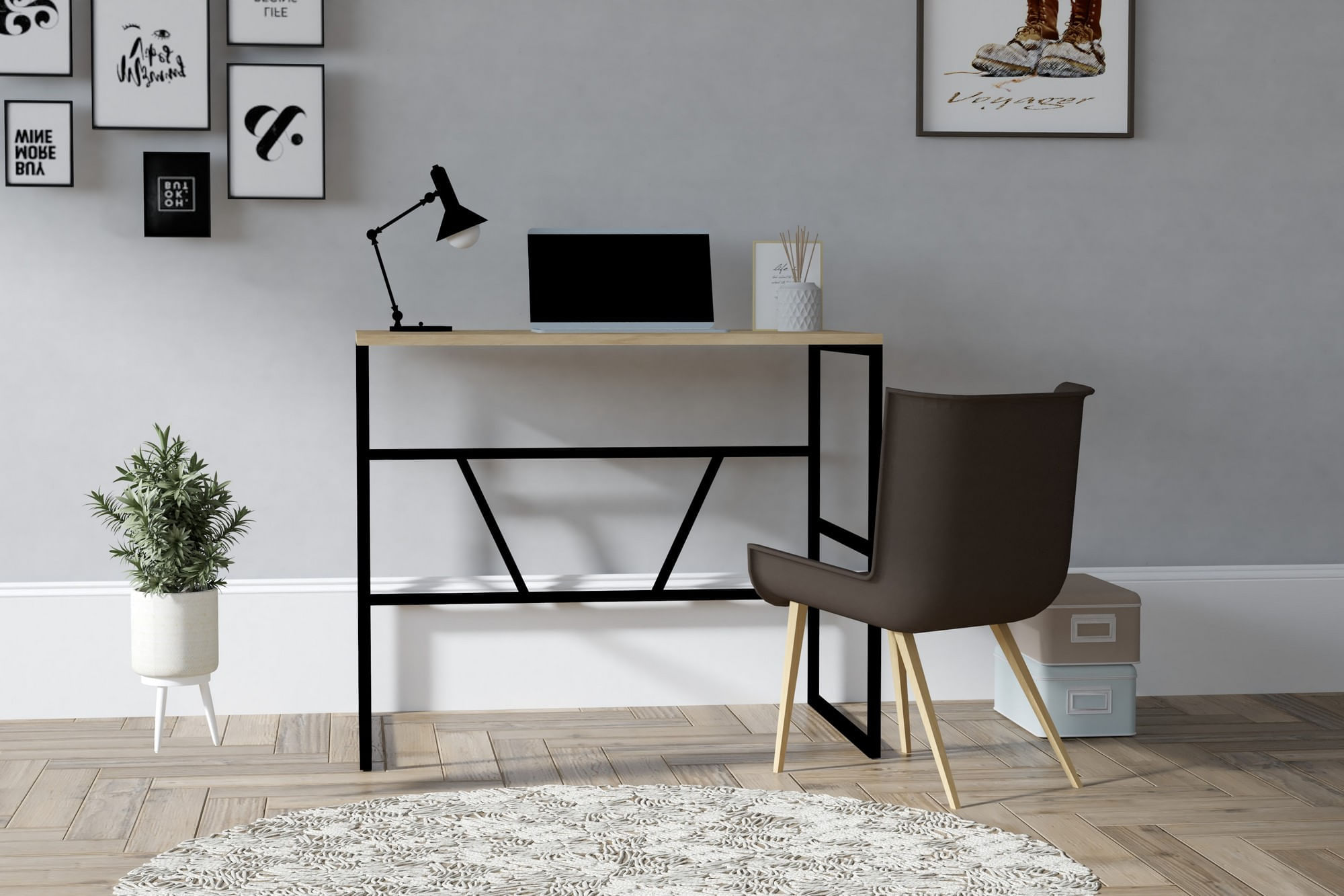 Birou, Hanah Home, pal melaminat, stejar safir, 90x74x60 cm — imaginea 3