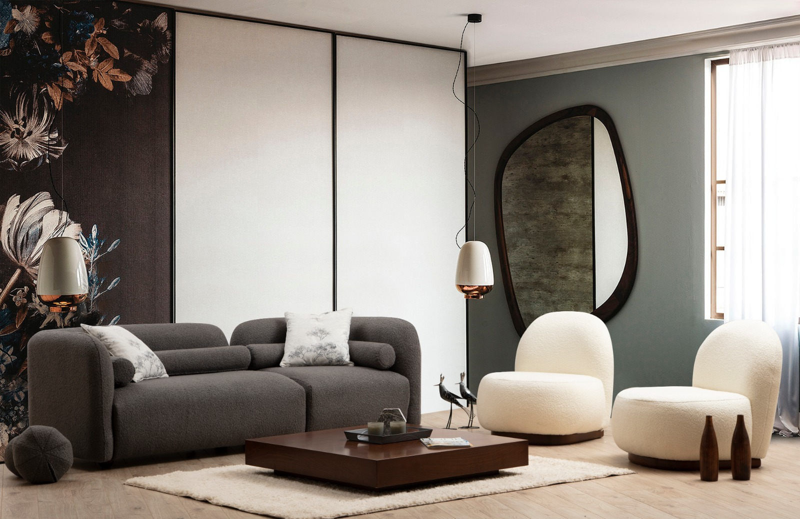 Canapea 3 locuri, Hanah Home, poliester, gri, 228x74x90 cm — imaginea 2