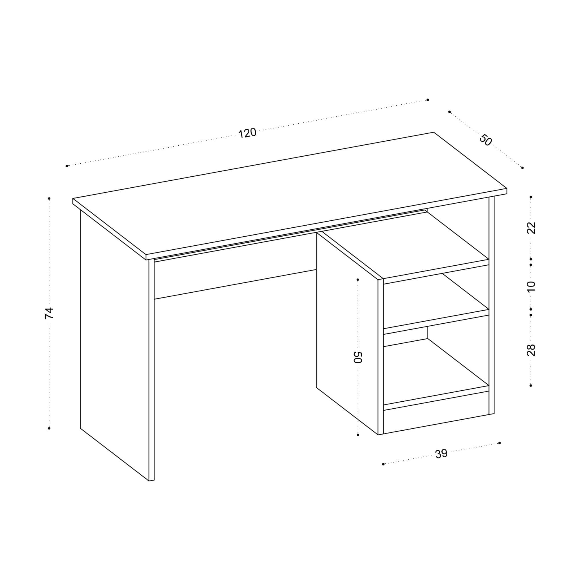 Birou de studiu, Hanah Home, pal melaminat, alb, 120x50x74 cm — imaginea 4