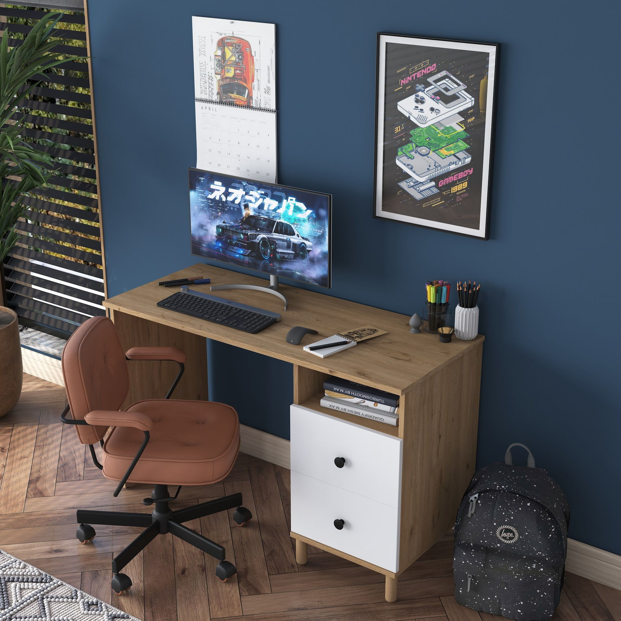 Birou, Hanah Home, pal melaminat, nuc alb, 120x50x73.8 cm — imaginea 3