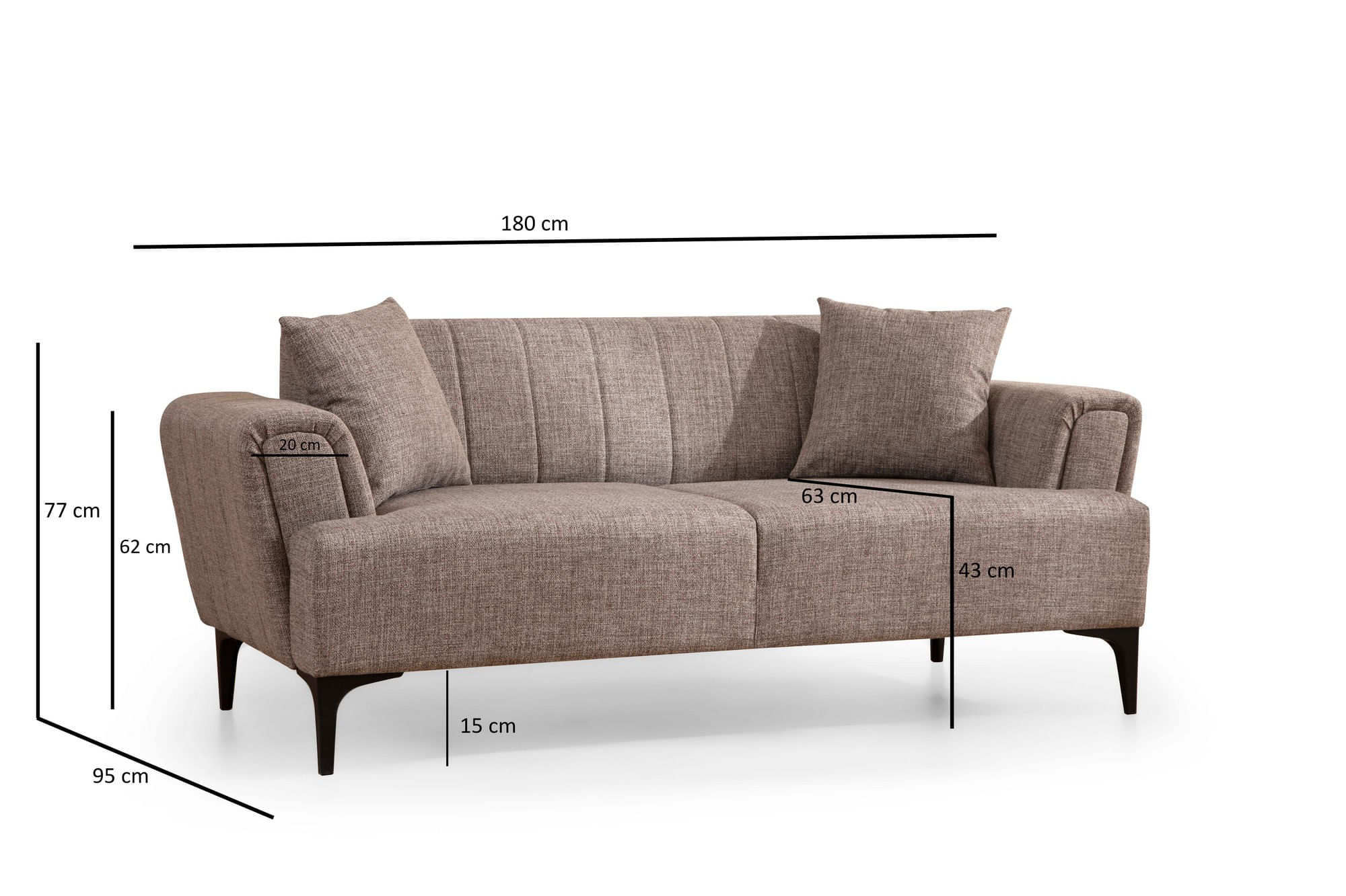 Canapea 2 locuri, Atelier Del Sofa, lemn fag si pal, maro deschis, 180x95x77 cm — imaginea 6