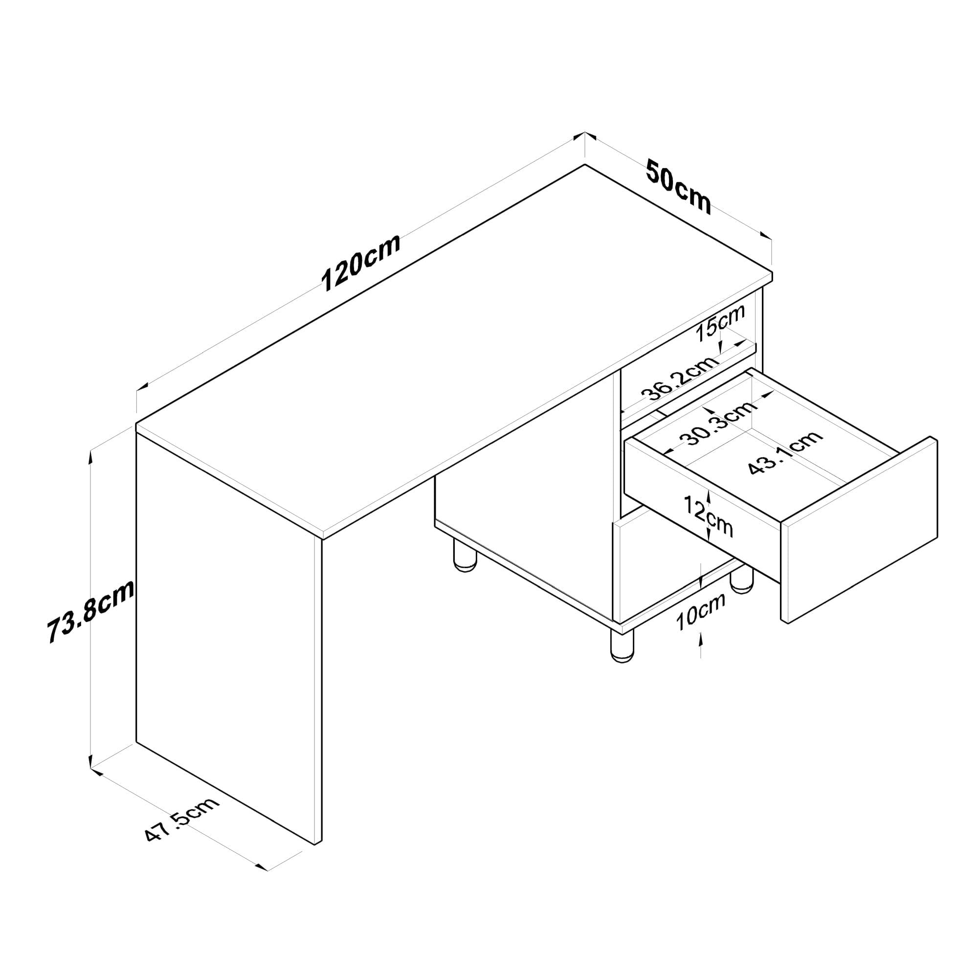 Birou, Hanah Home, pal melaminat, nuc alb, 120x50x73.8 cm — imaginea 8