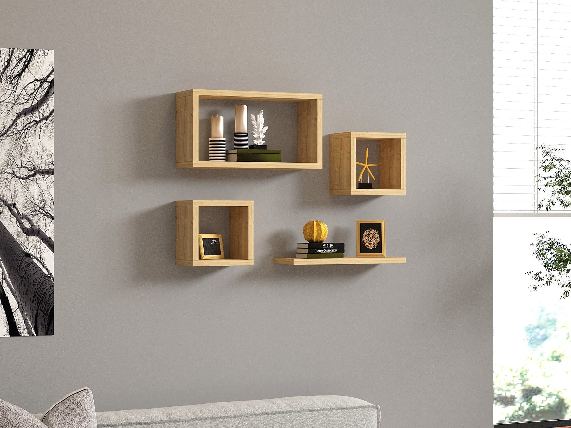 Raft de perete, Hanah Home, pal melaminat, stejar safir, 24x44x15 cm — imaginea 4