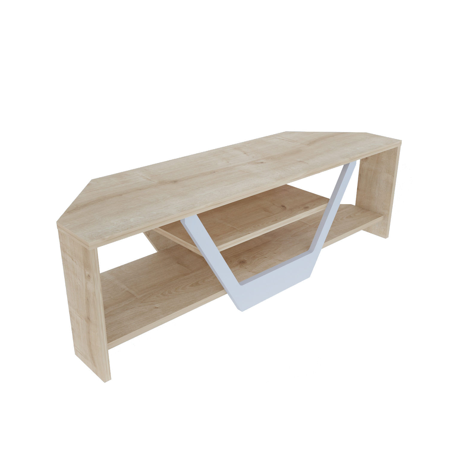 Comoda tv, Hanah Home, pal melaminat, alb si stejar, 120x35x36.8 cm — imaginea 2