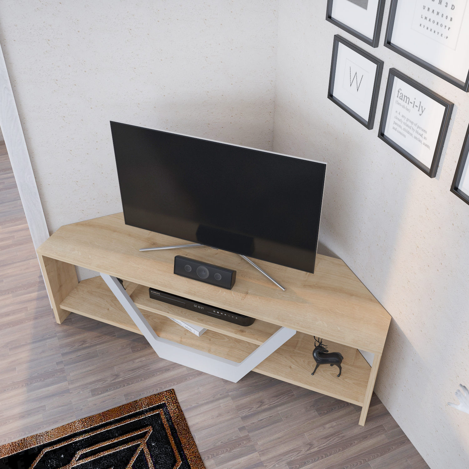 Comoda tv, Hanah Home, pal melaminat, alb si stejar, 120x35x36.8 cm — imaginea 5