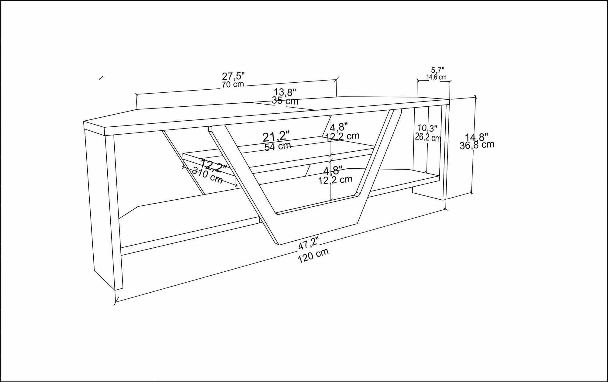 Comoda tv, Hanah Home, pal melaminat, alb si stejar, 120x35x36.8 cm — imaginea 7