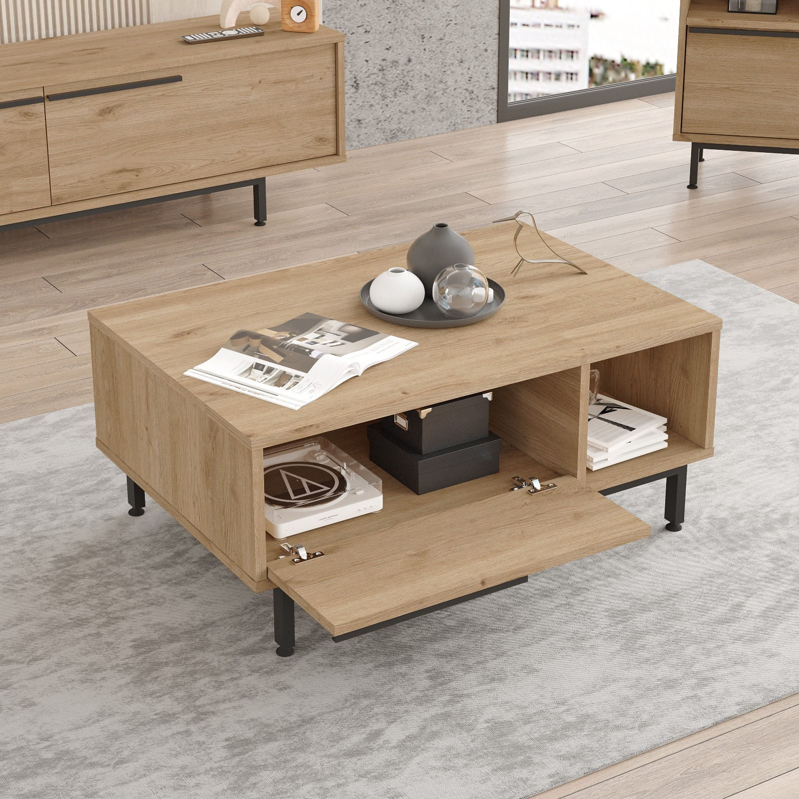 Masuta de cafea, Hanah Home, pal melaminat, nuc, 90x60x37.6 cm — imaginea 5