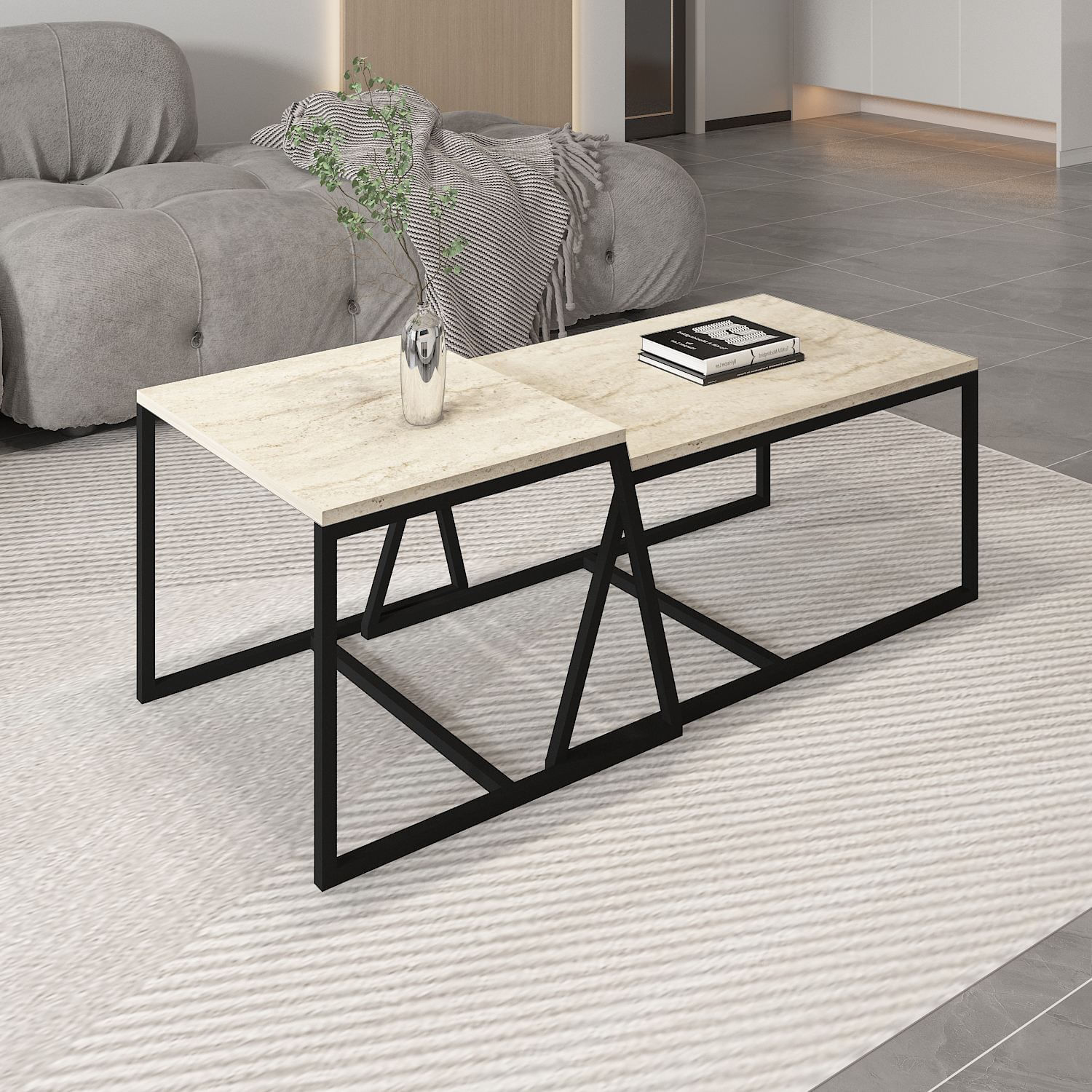 Masa de cafea, Hanah Home, pal melaminat, travertin, 75x38x50 cm — imaginea 2