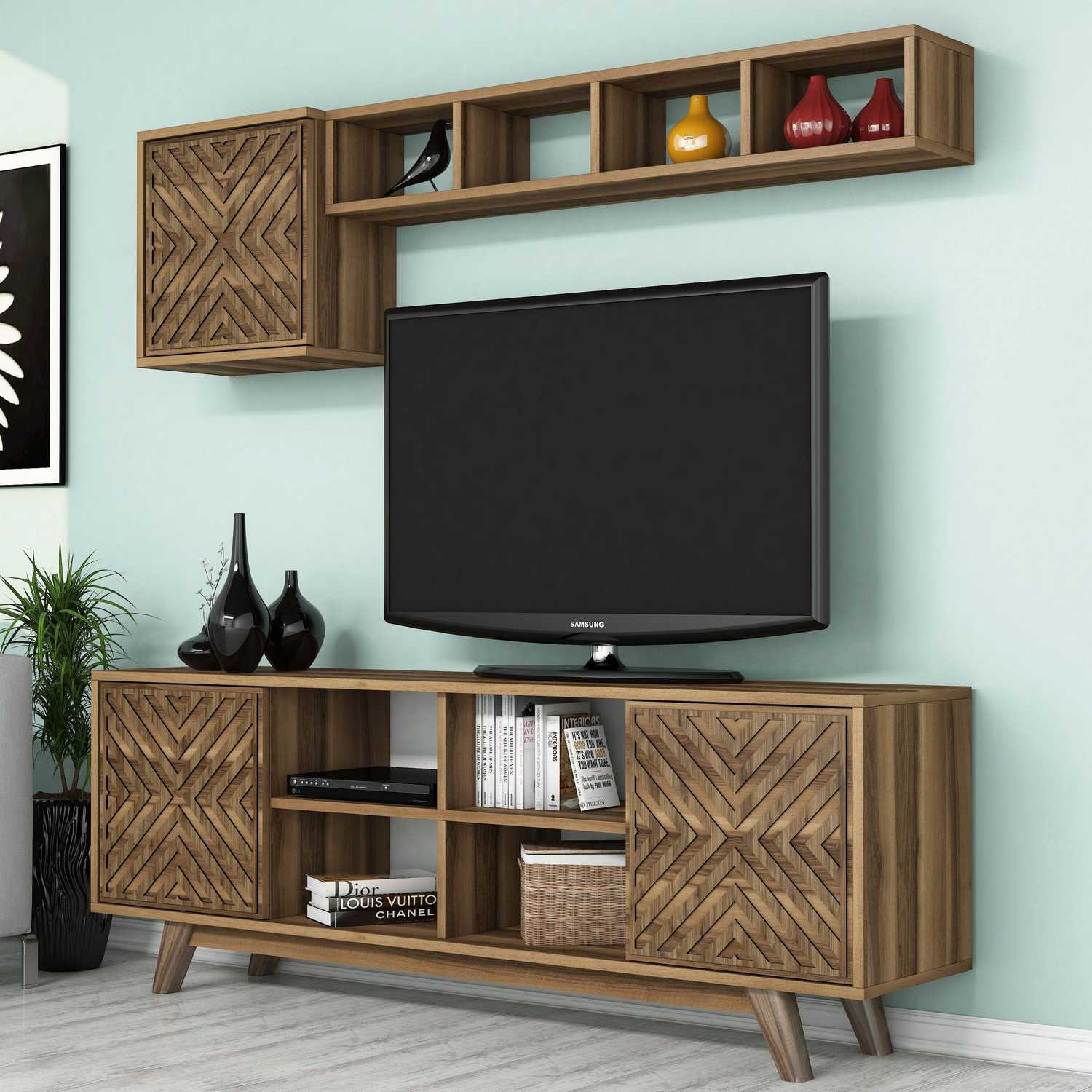 Comoda tv, Hanah Home, pal melaminat, nuc, 160x35x56.2 cm, 845HCT3069 — imaginea 3