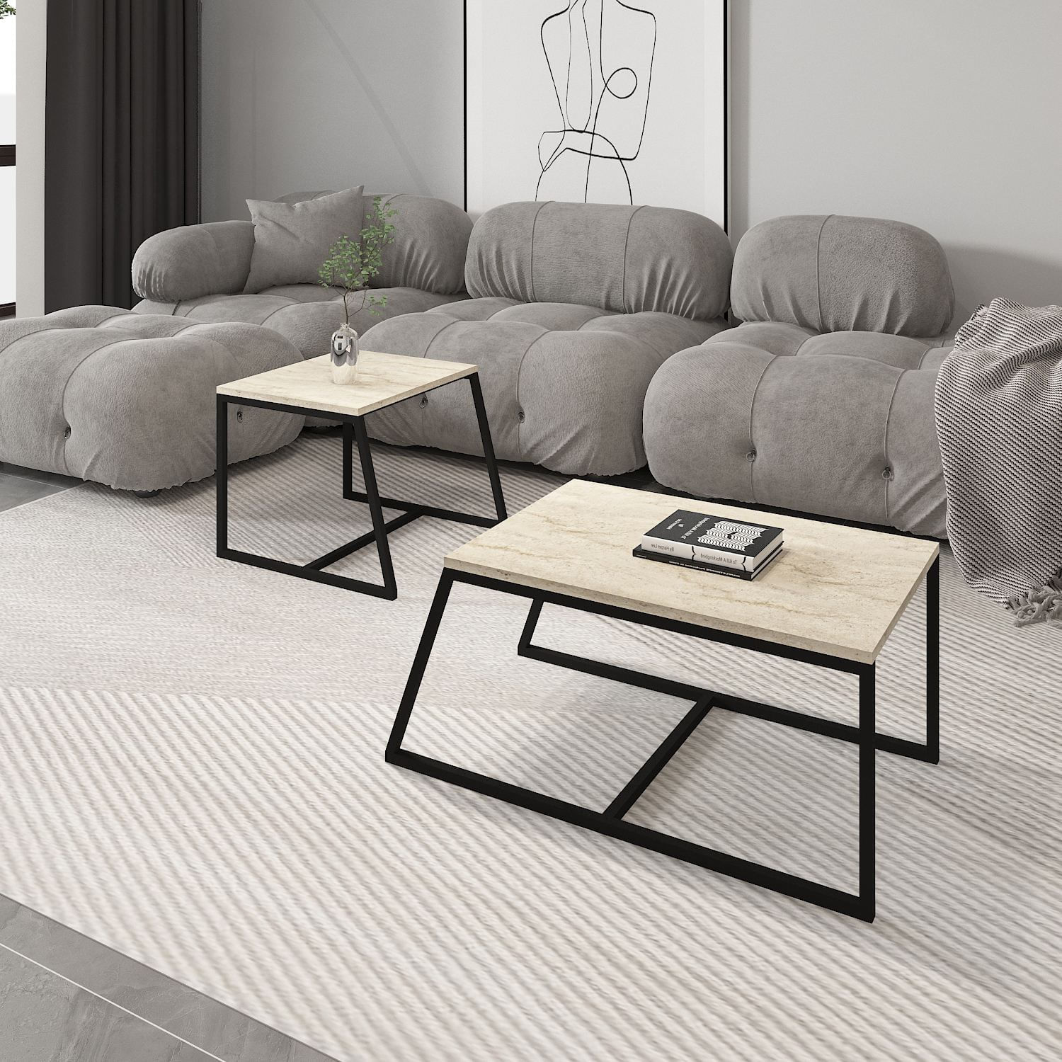 Masa de cafea, Hanah Home, pal melaminat, travertin, 75x38x50 cm — imaginea 3