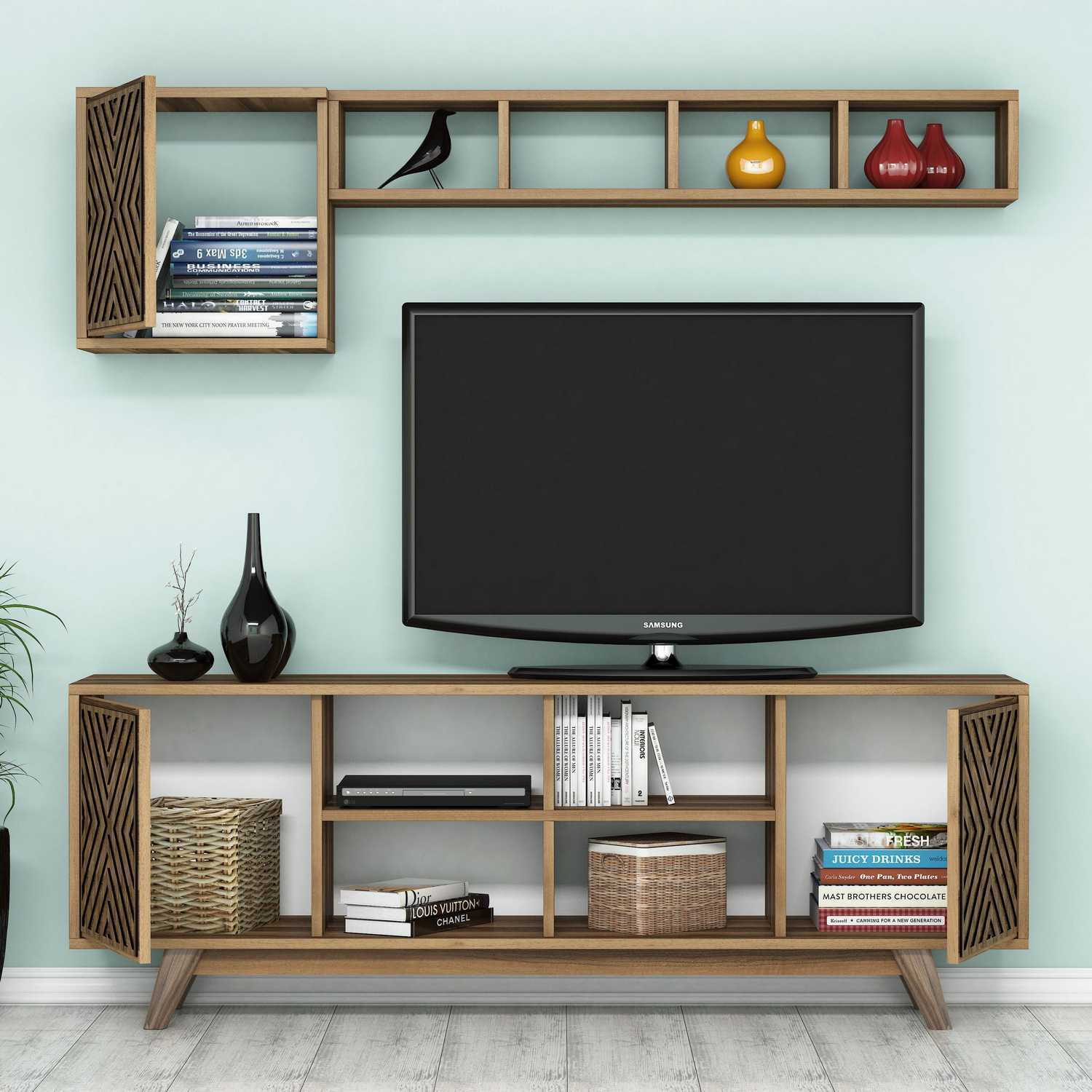 Comoda tv, Hanah Home, pal melaminat, nuc, 160x35x56.2 cm, 845HCT3069 — imaginea 4