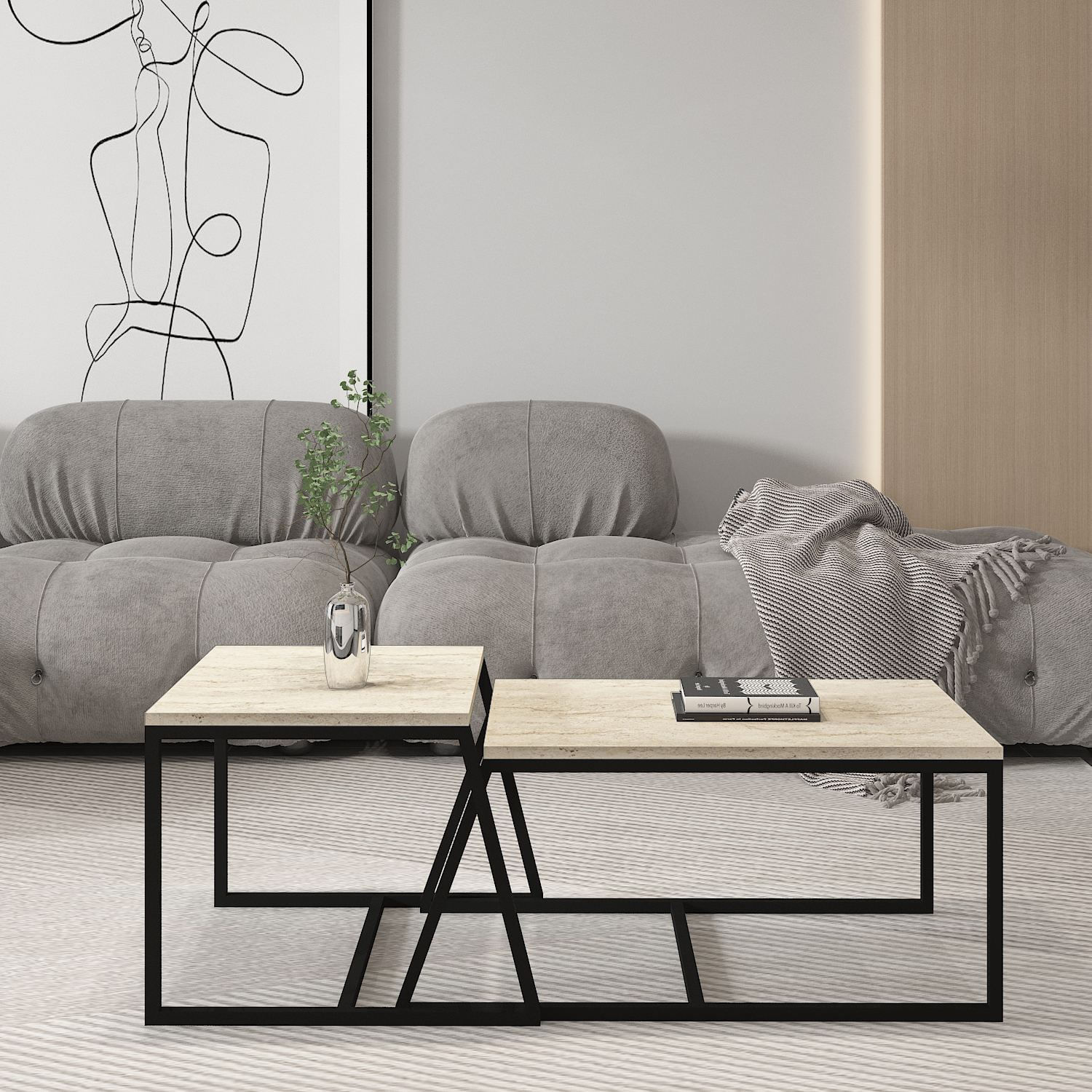 Masa de cafea, Hanah Home, pal melaminat, travertin, 75x38x50 cm — imaginea 4