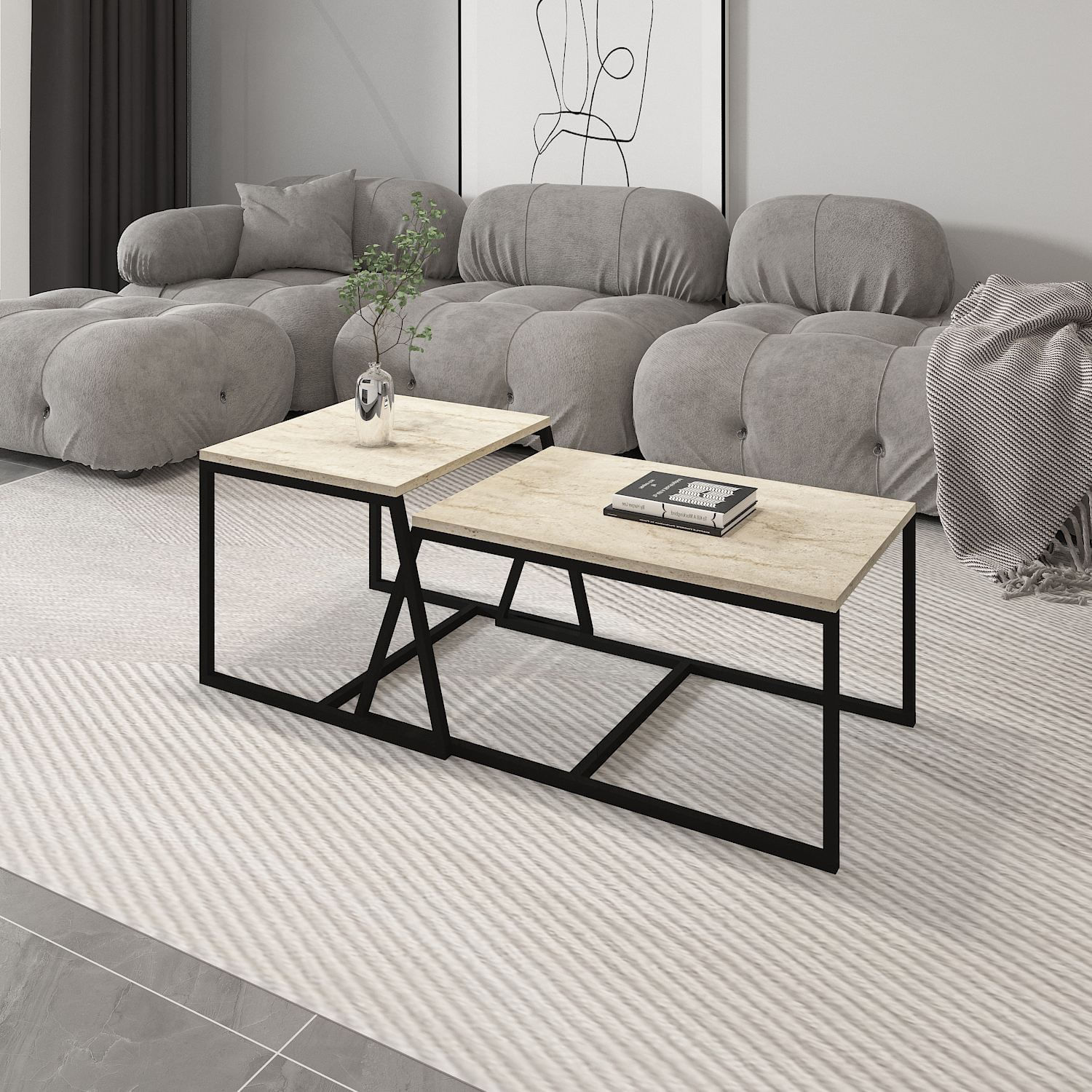 Masa de cafea, Hanah Home, pal melaminat, travertin, 75x38x50 cm — imaginea 5