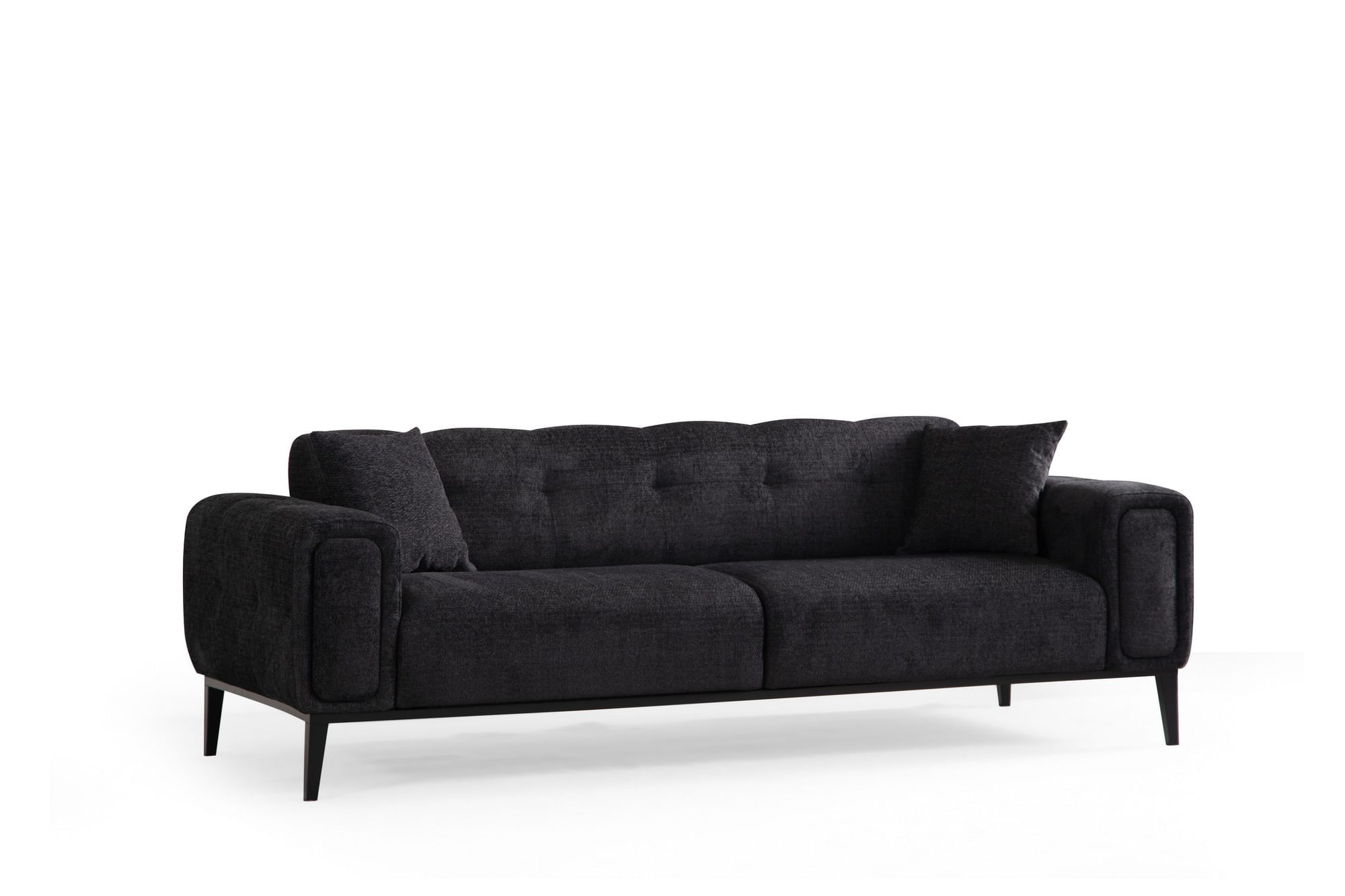 Canapea extensibila 3 locuri, Hanah Home, lemn fag si PAL, negru, 225x92x76 cm — imaginea 2