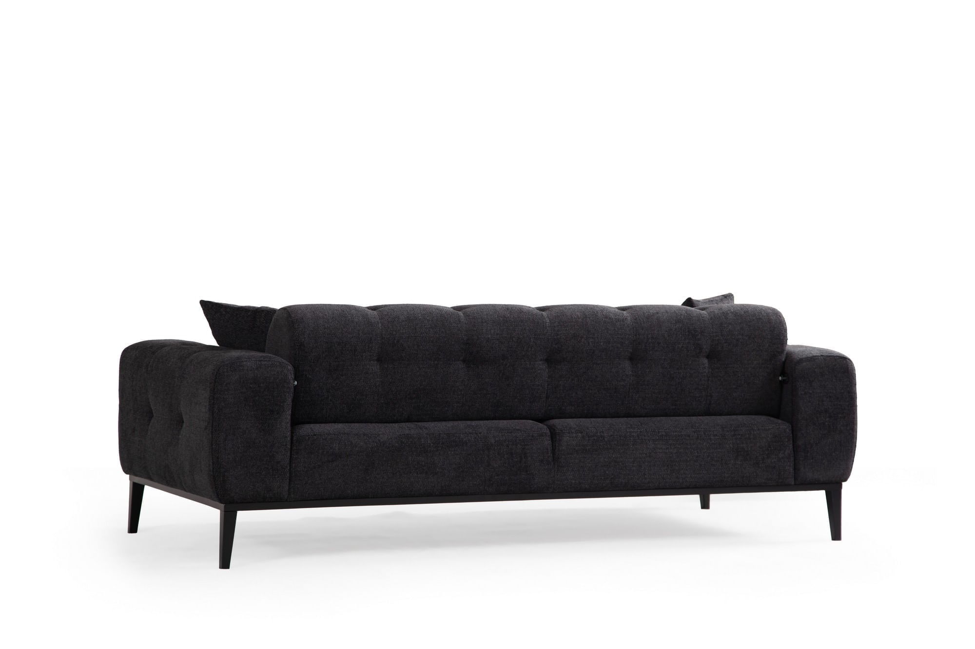 Canapea extensibila 3 locuri, Hanah Home, lemn fag si PAL, negru, 225x92x76 cm — imaginea 3